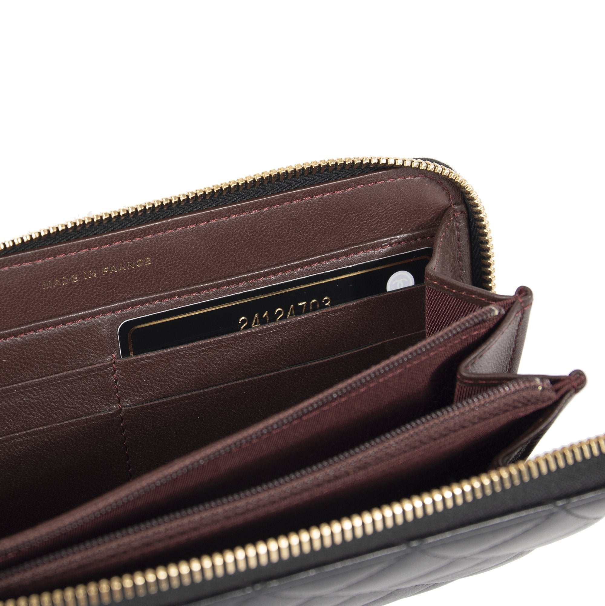 Chanel Black Lambskin Quilted Zip Wallet w/ Box & Authenticity Card