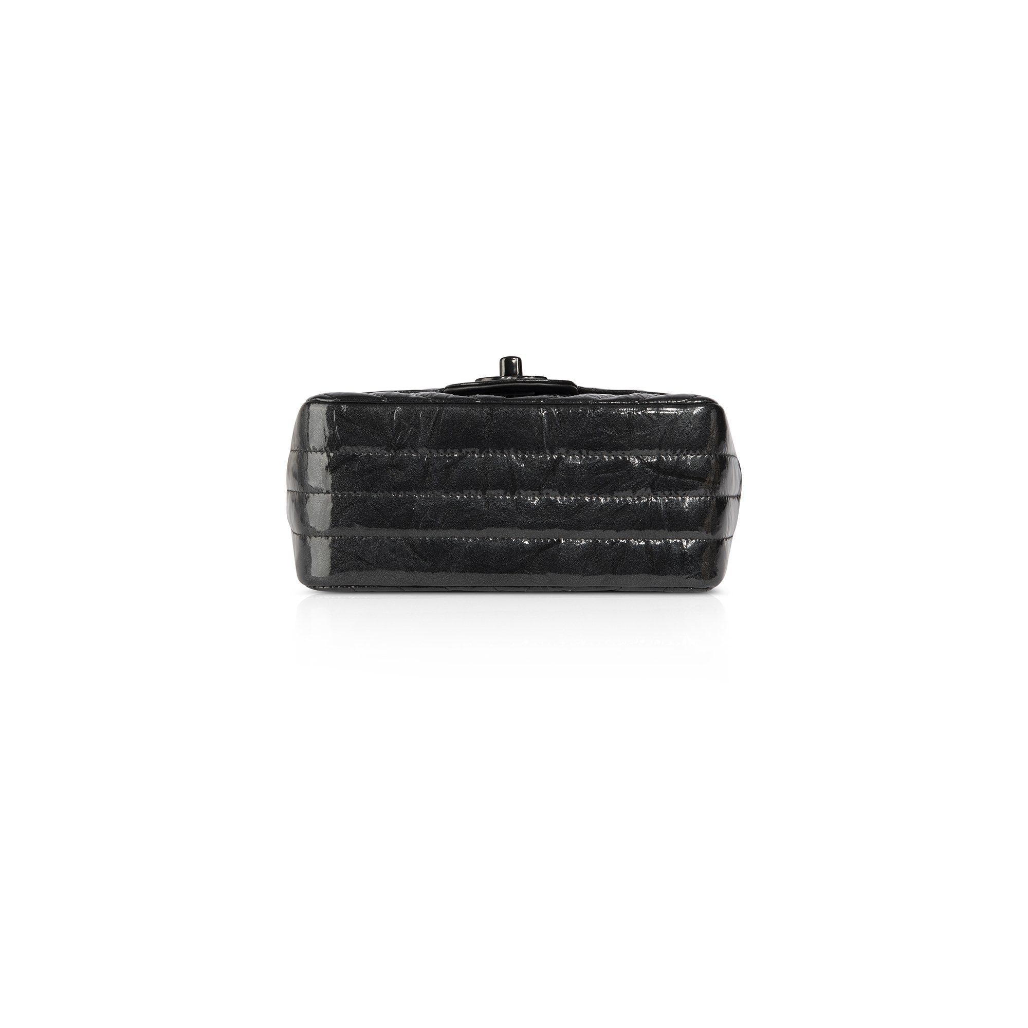 Chanel Black Patent Chevron Classic Mini Square Flap Bag w/ Box & Authenticity Card
