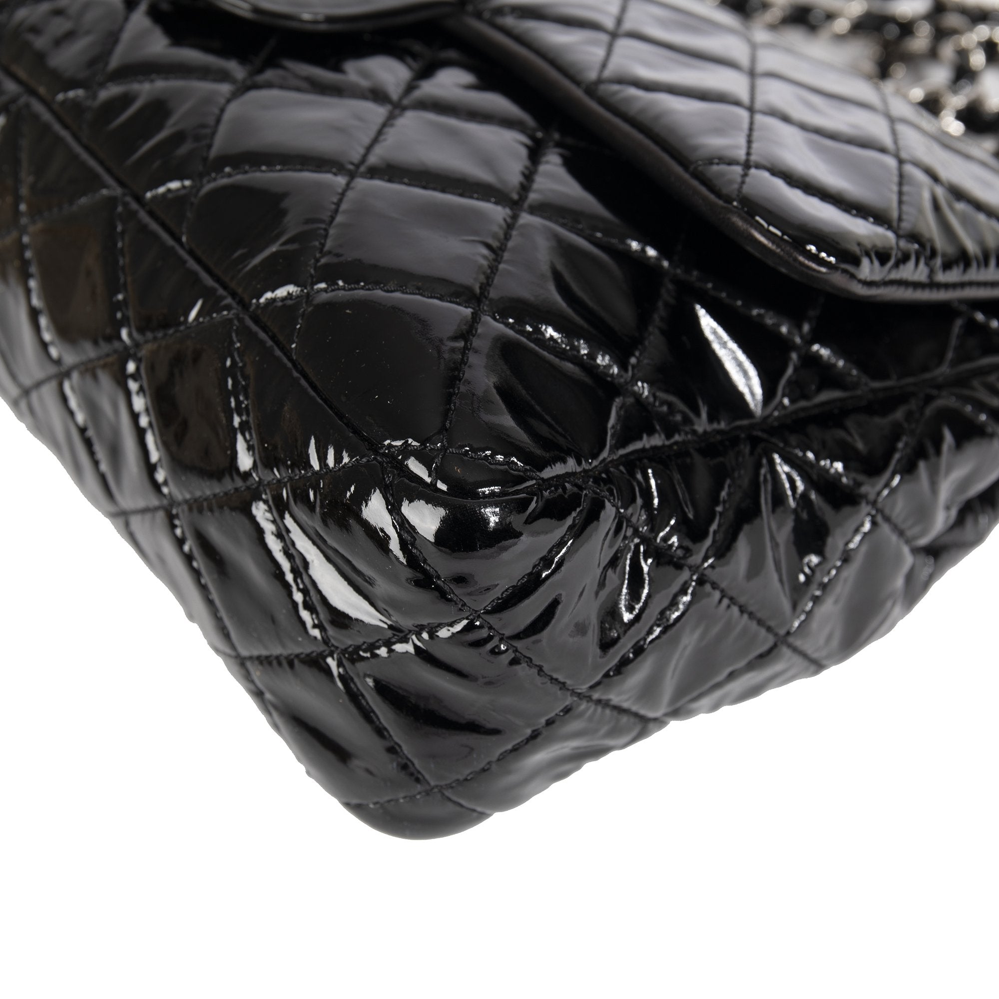 Chanel Black Patent Leather Classic Jumbo Single Flap Bag