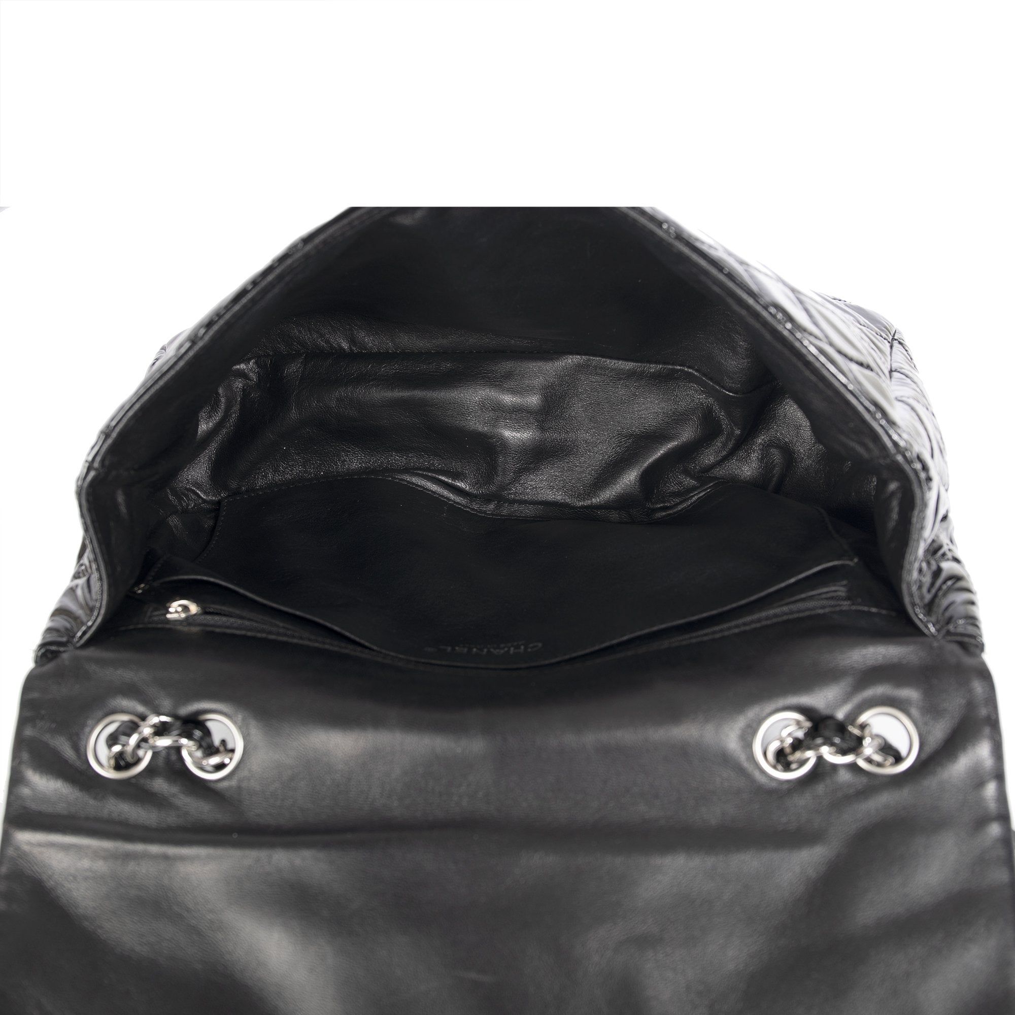 Chanel Black Patent Leather Classic Jumbo Single Flap Bag