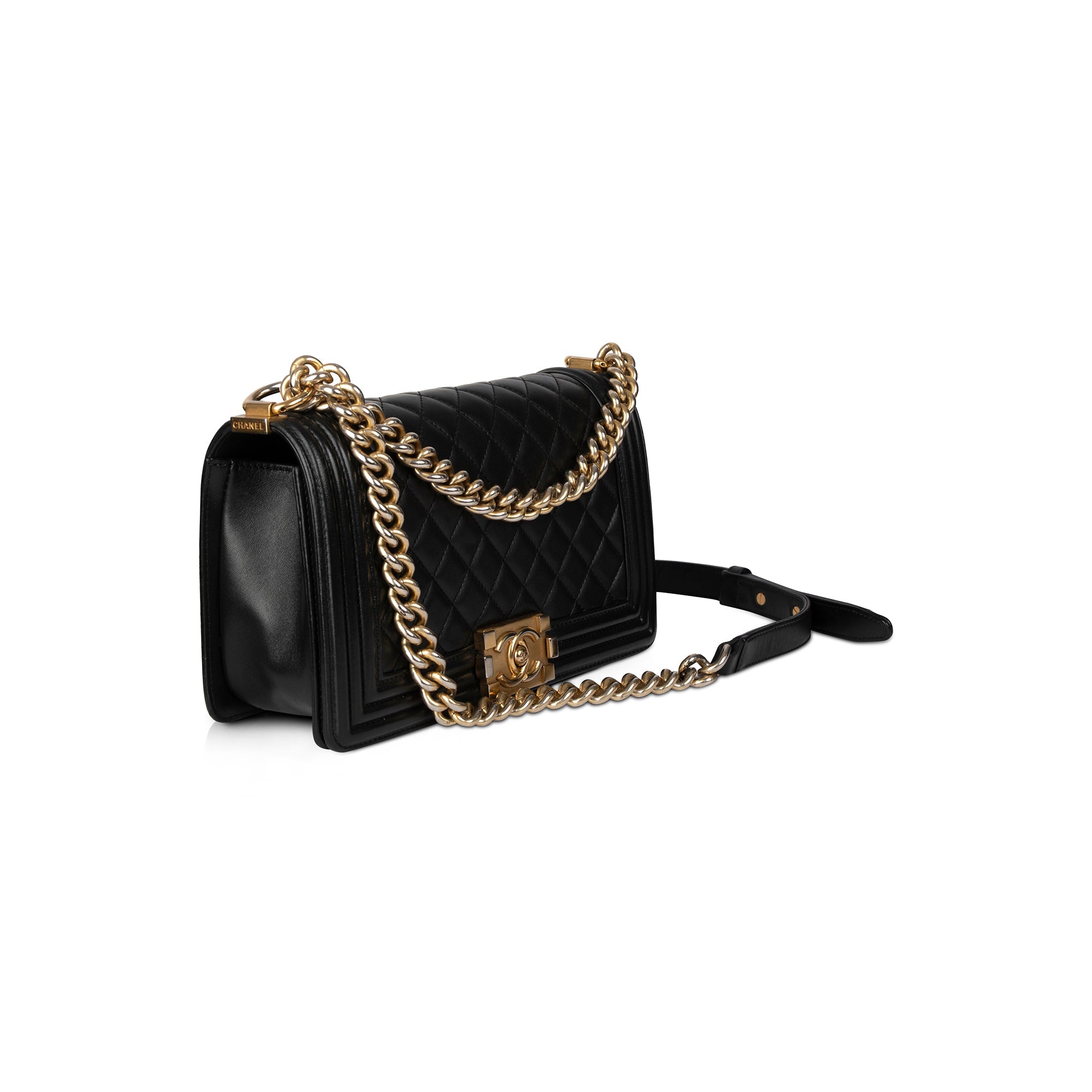 Chanel Black Quilted Lambskin Medium Boy Bag