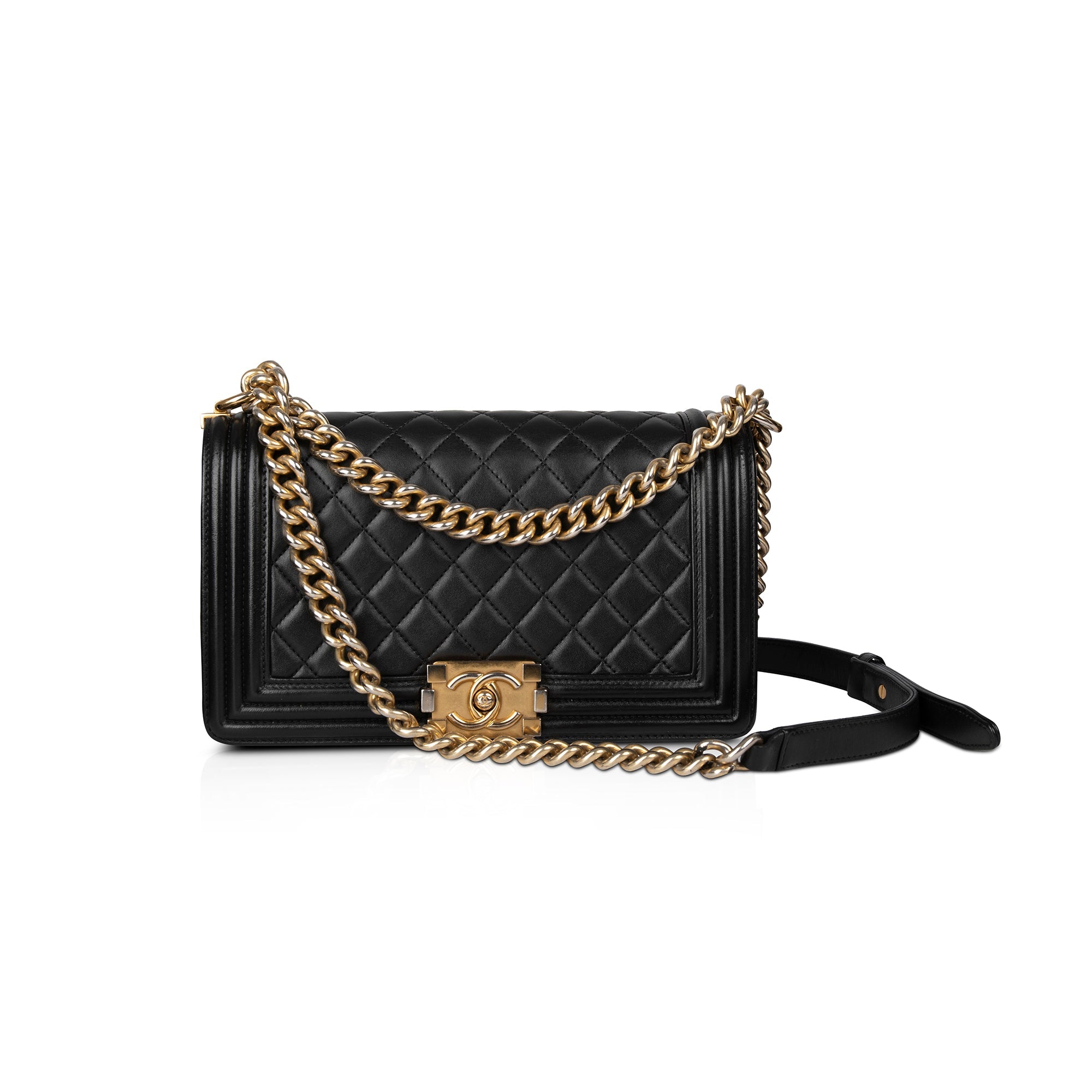 Chanel Black Quilted Lambskin Medium Boy Bag