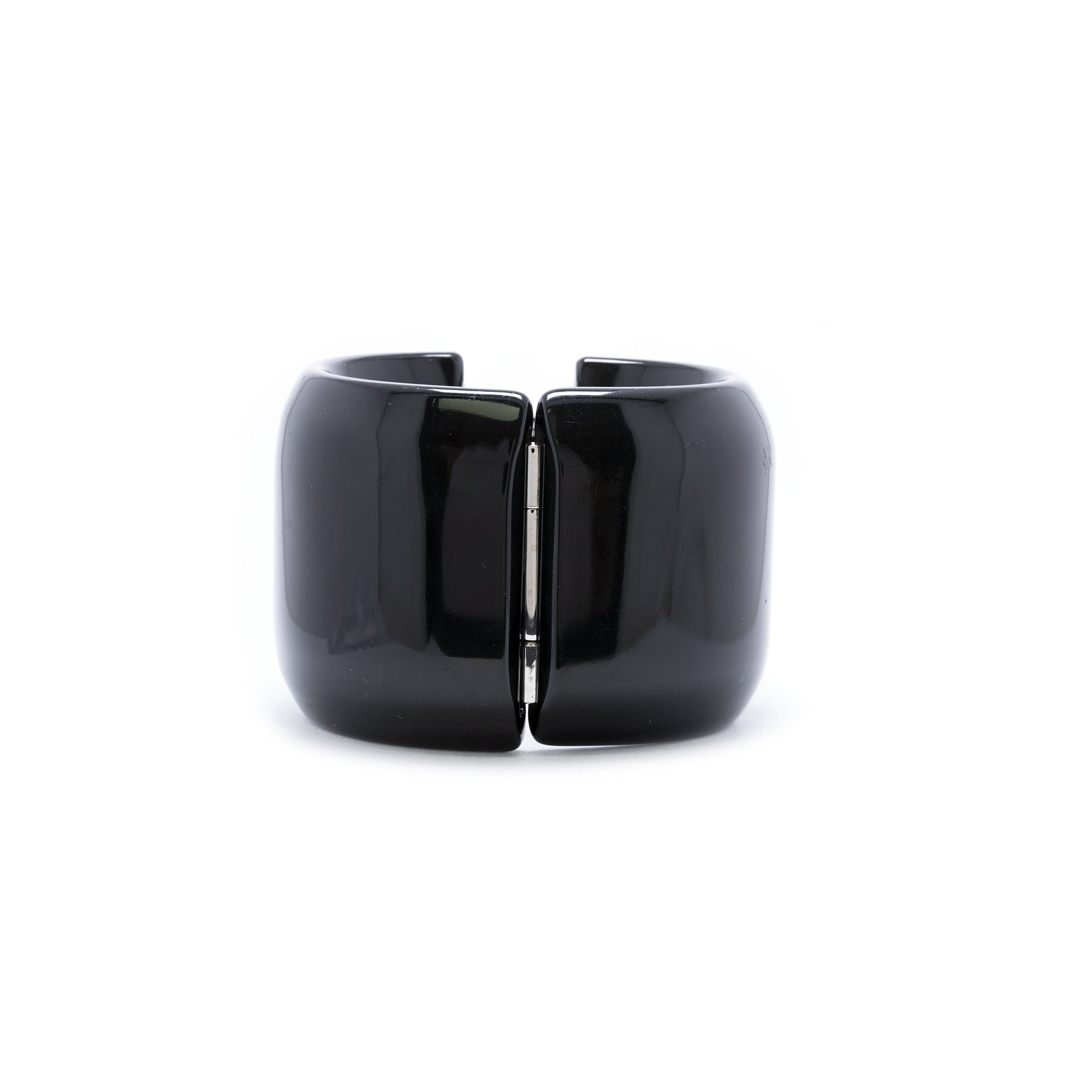 Chanel Black Resin Hinged Cuff Bangle w/ Box
