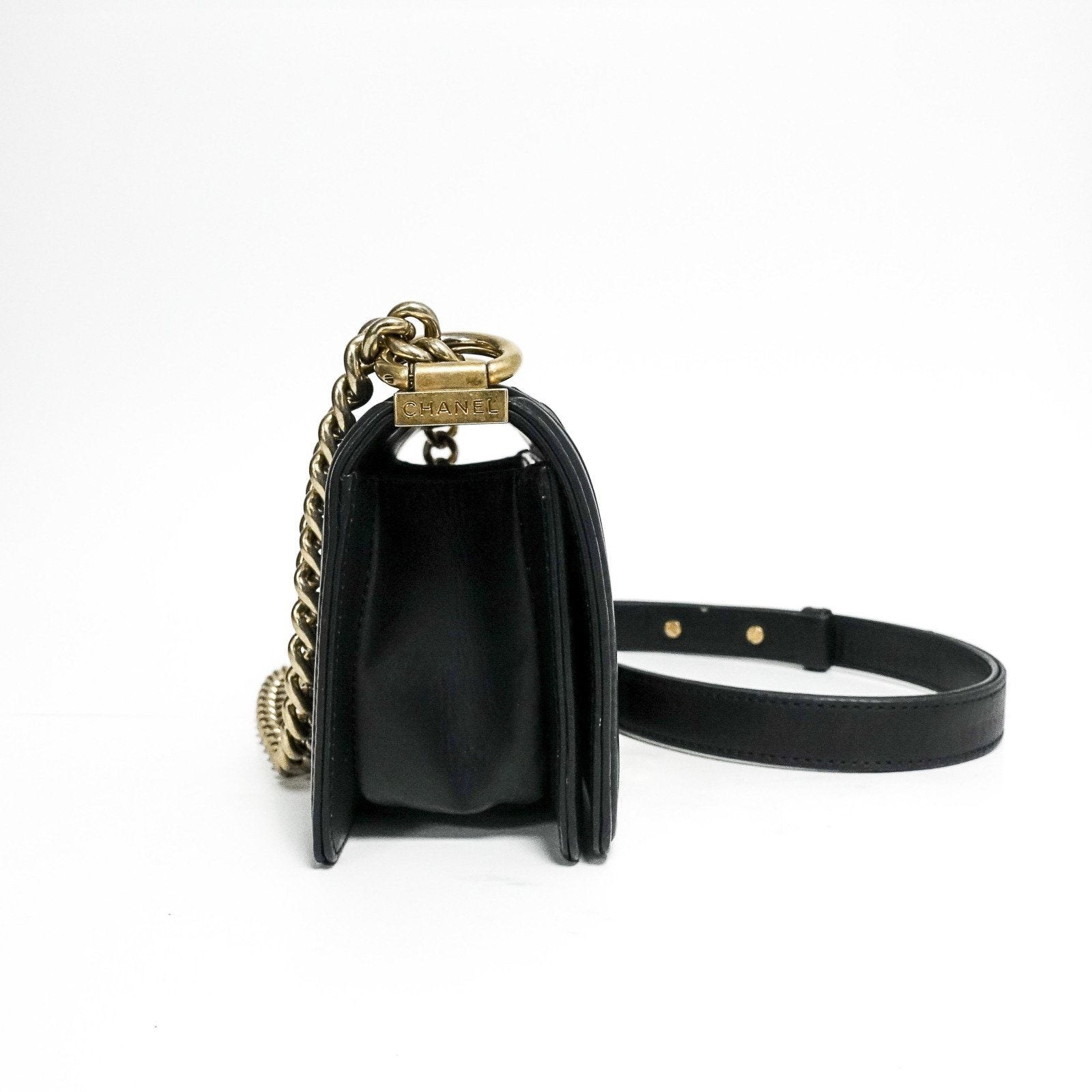 Chanel Black Woven Leather Chateau Boy Bag
