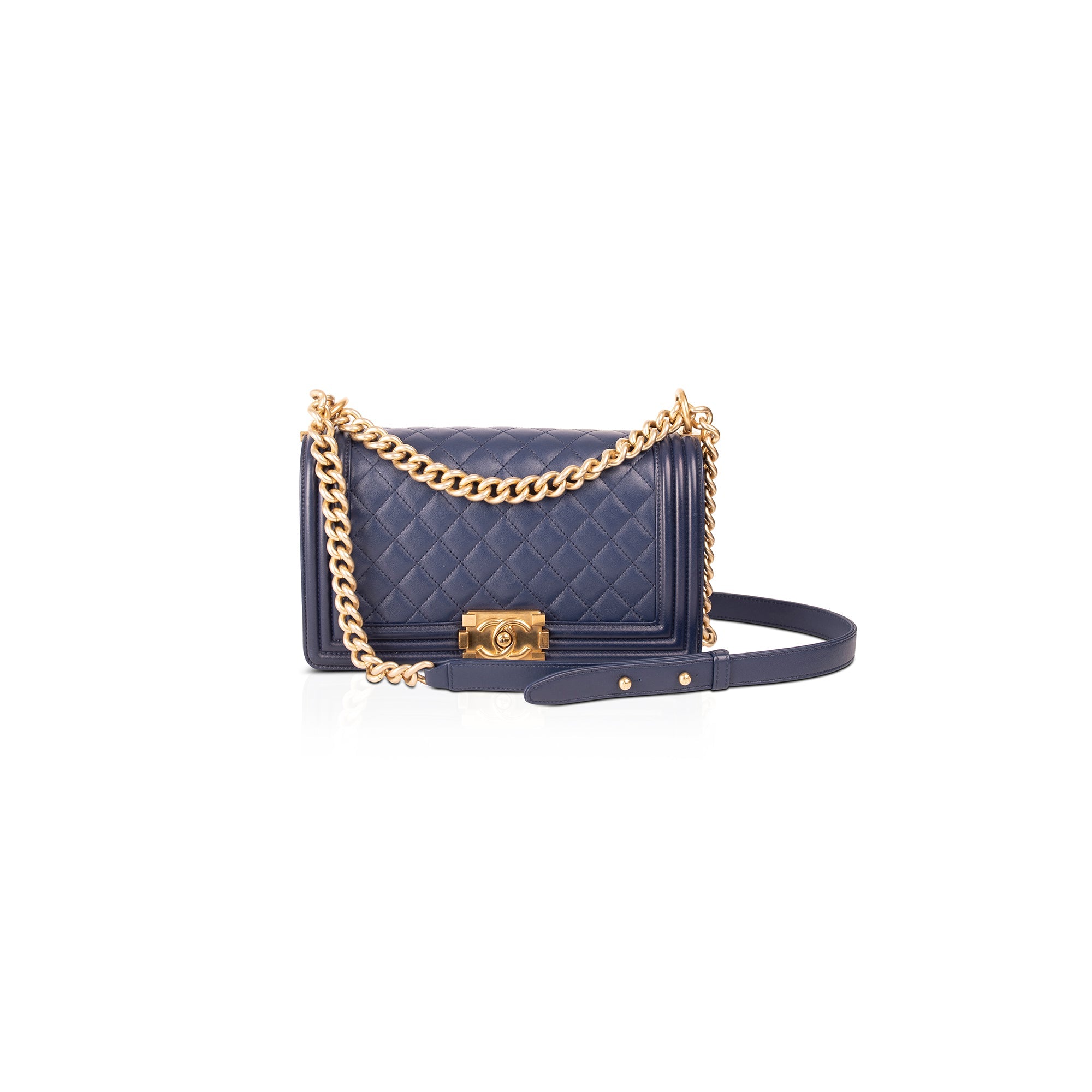 Chanel Blue Lambskin Medium Boy Bag w/ Box & Authenticity Card