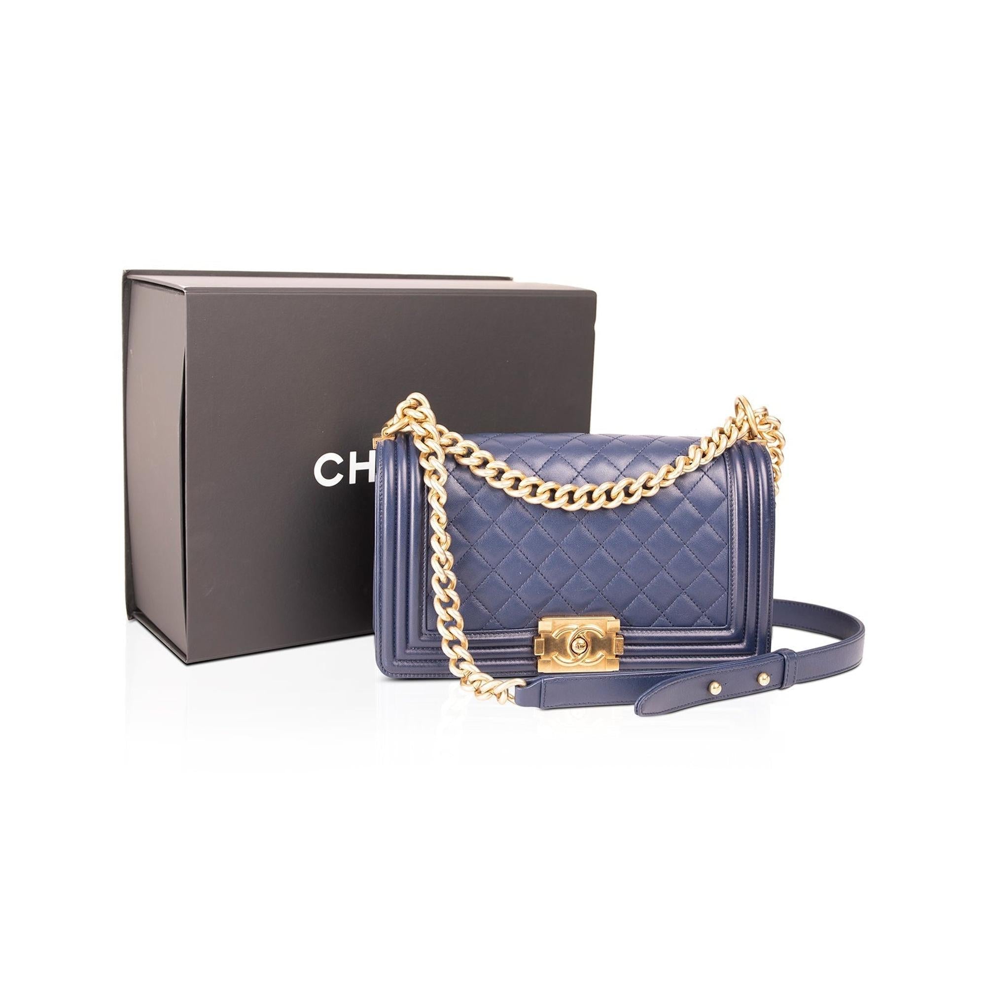 Chanel Blue Lambskin Medium Boy Bag w/ Box & Authenticity Card
