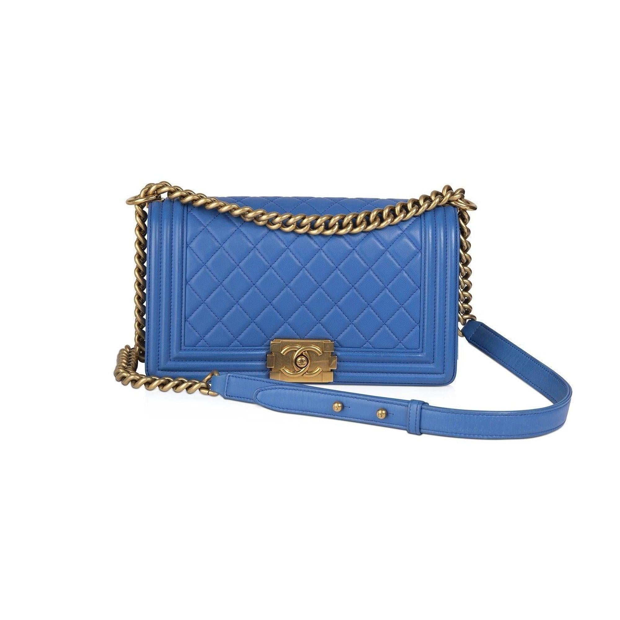 Chanel Blue Medium Boy Bag w/ Box & Authenticity Card