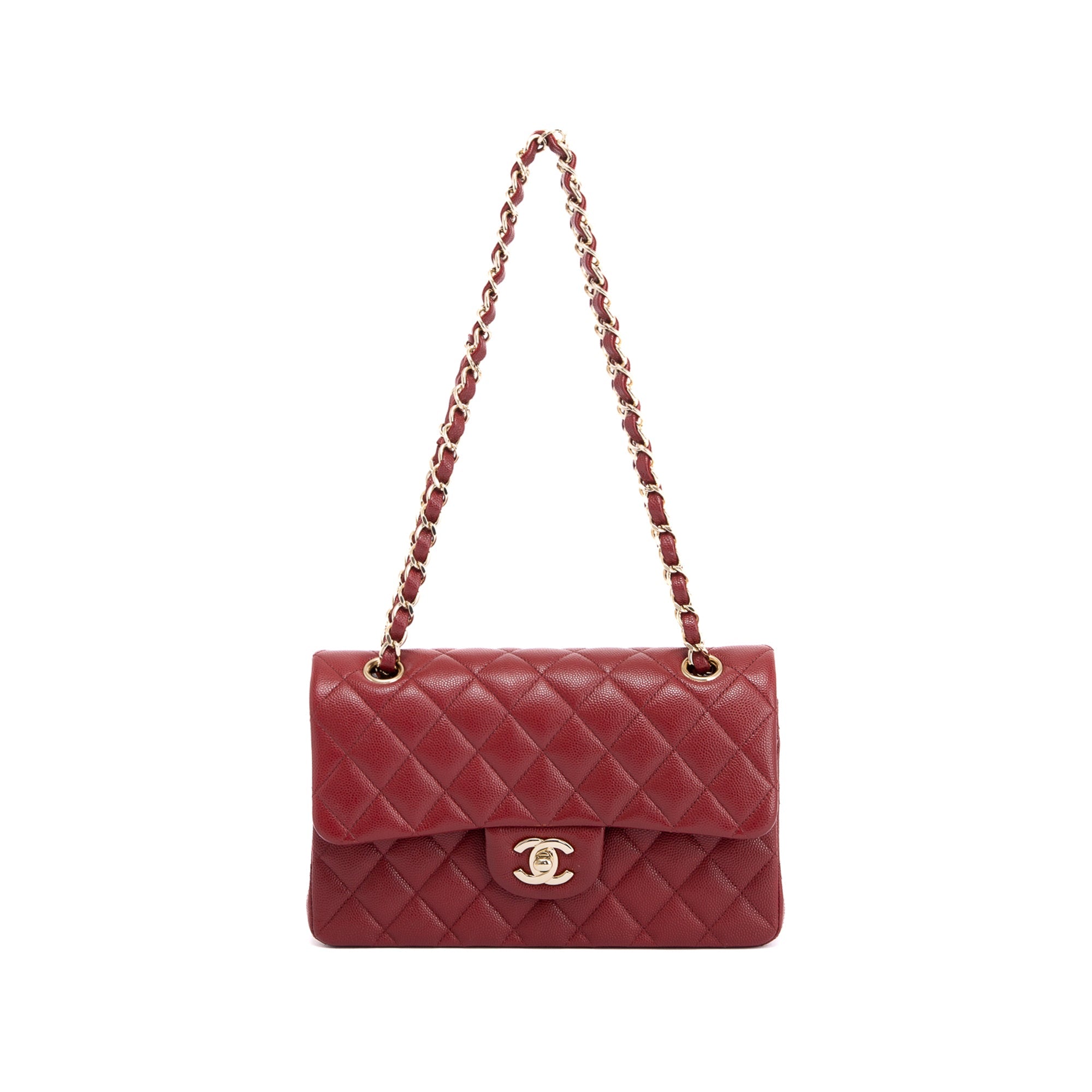 Chanel Burgundy Caviar Small Classic Double Flap Bag w/ Box & Authenticity Card