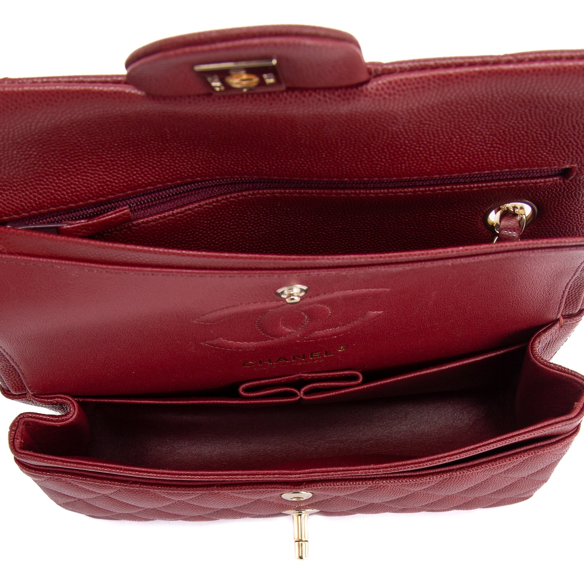 Chanel Burgundy Caviar Small Classic Double Flap Bag w/ Box & Authenticity Card