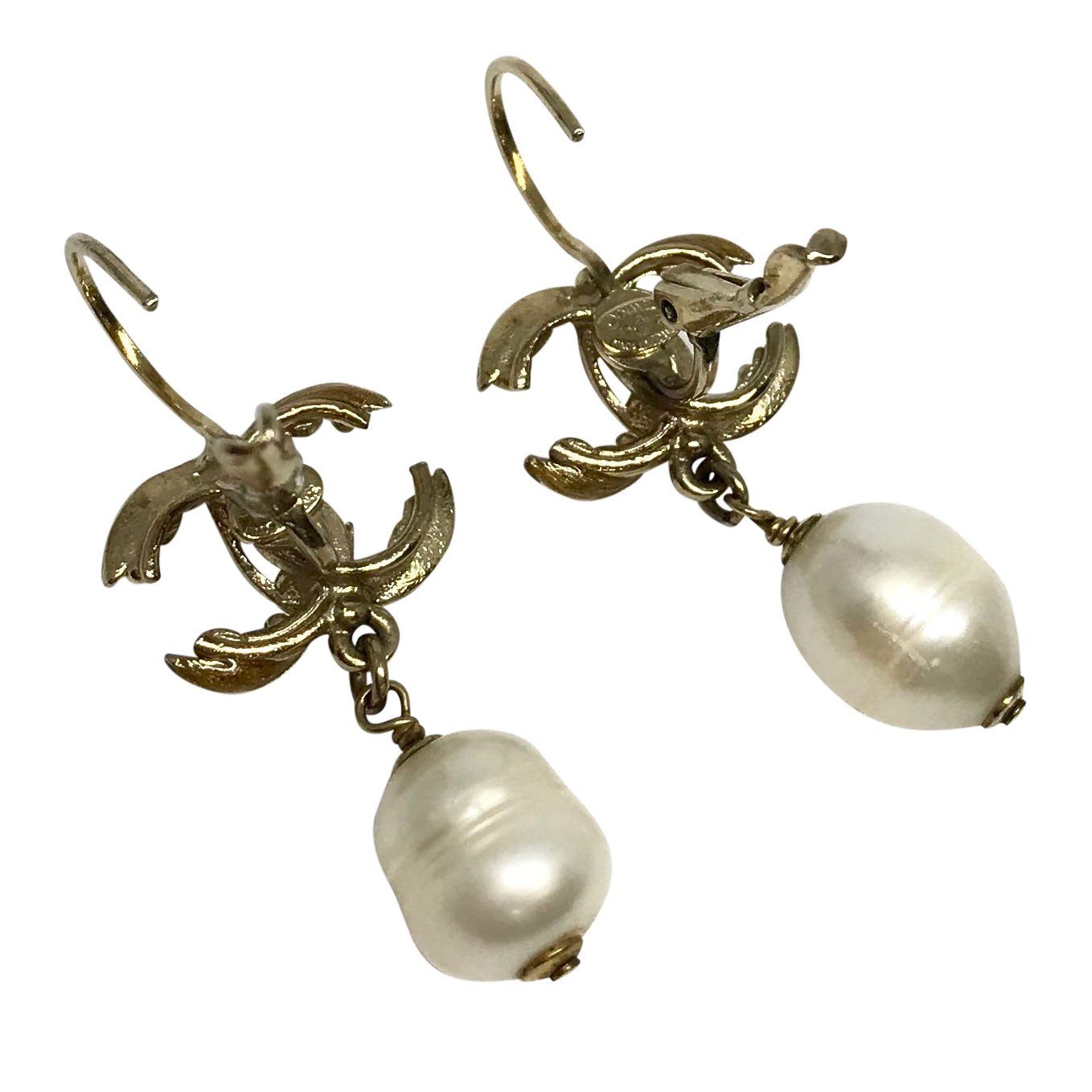 Chanel CC Faux Pearl Drop Earrings