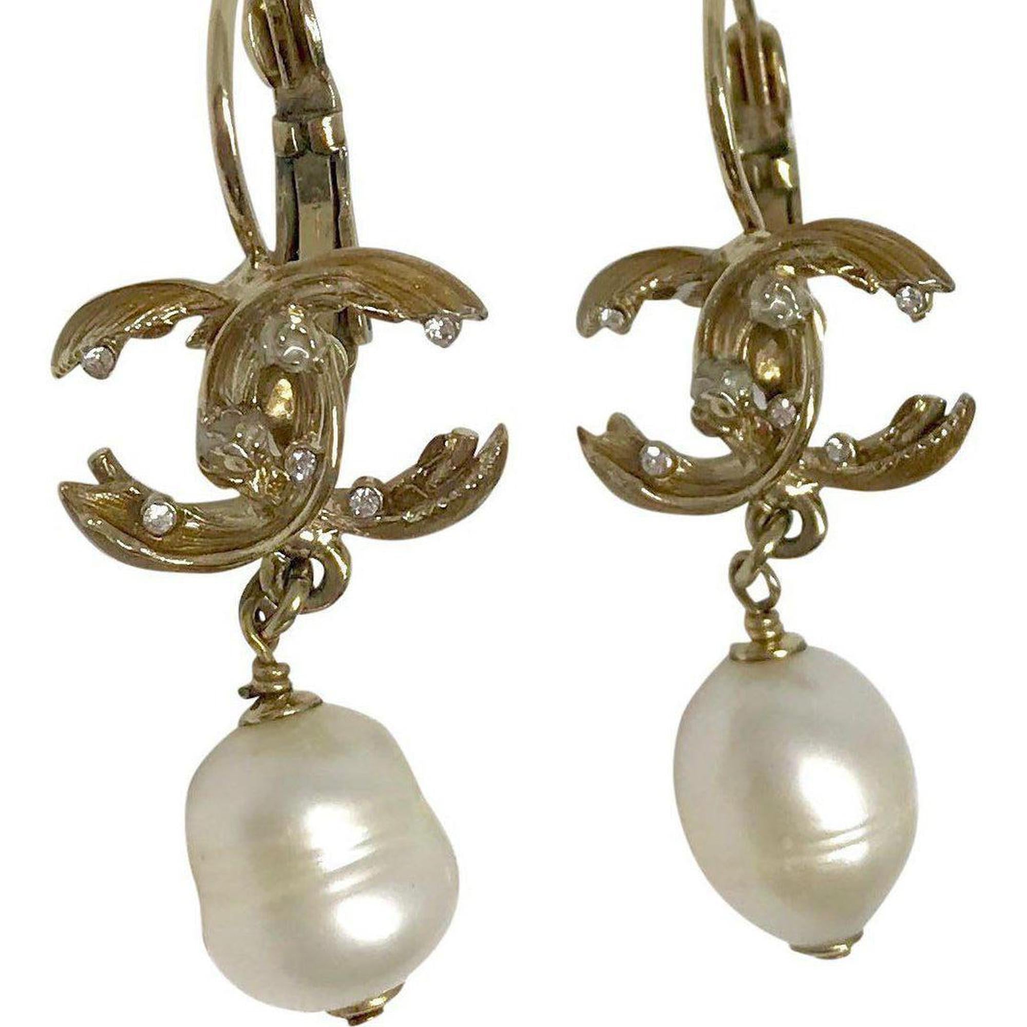 Chanel CC Faux Pearl Drop Earrings