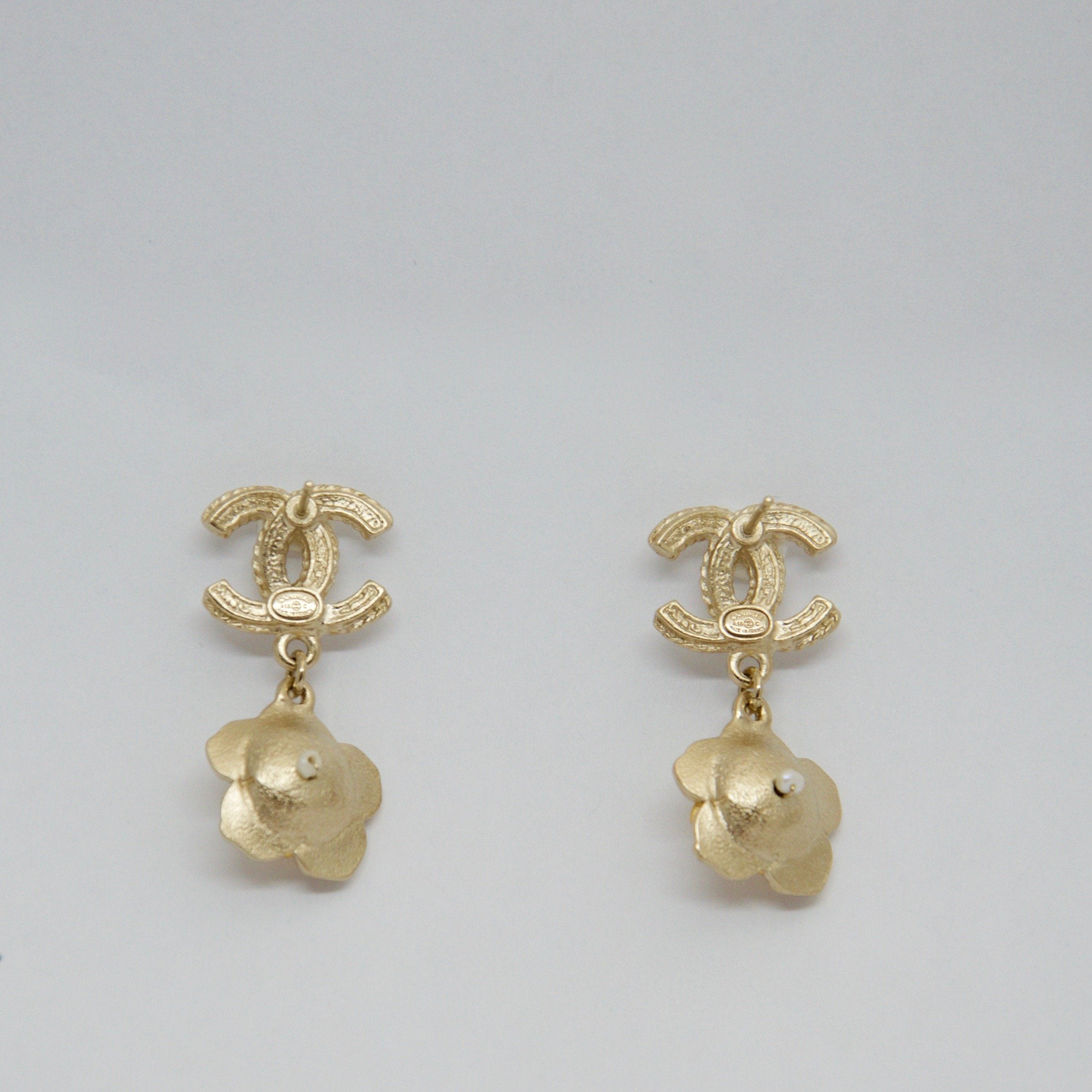 Chanel CC Flower Drop Earrings