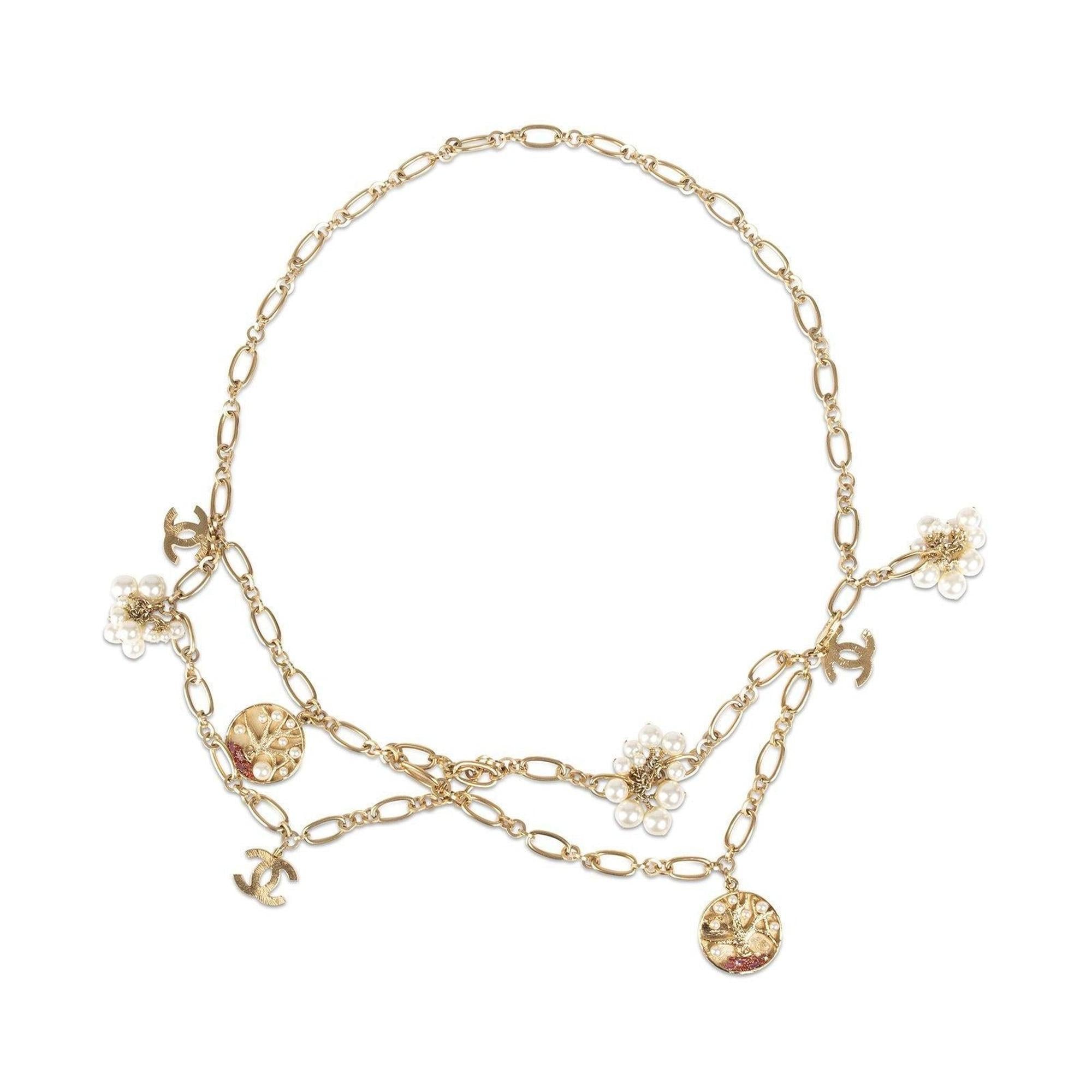 Chanel CC Pearl Tree Medallion Chain-Link Belt w/ Box