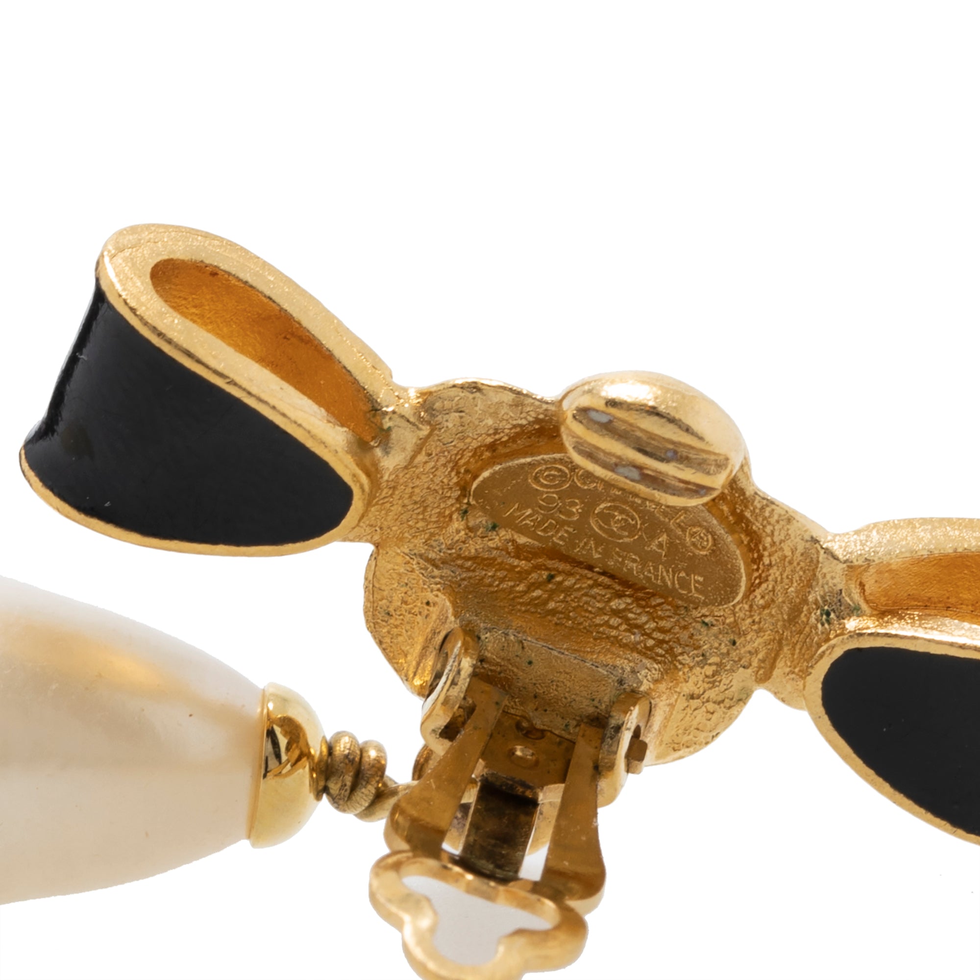 Chanel Camellia Bow Faux Pearl Clip-On Drop Earrings