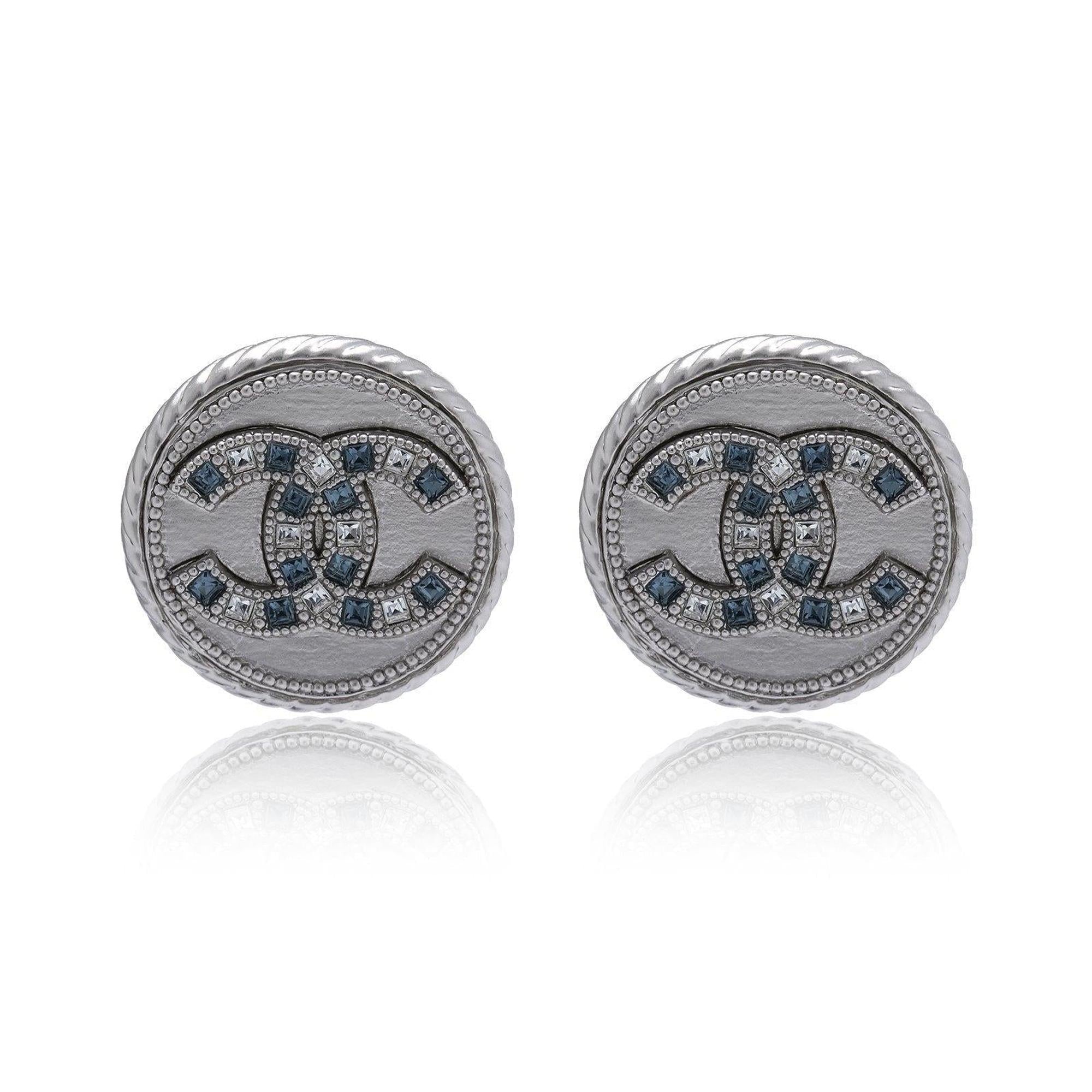 Chanel Crystal CC Logo Round Earrings
