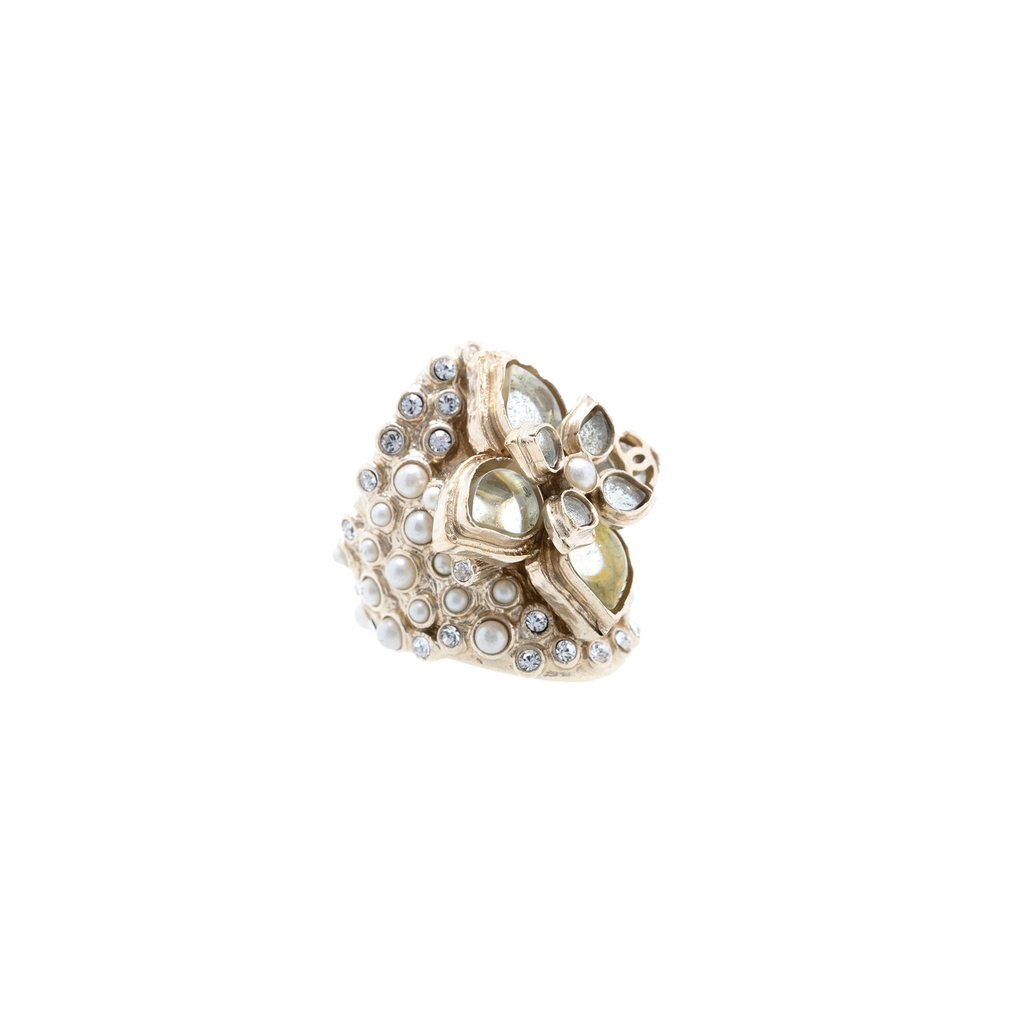 Chanel Crystal & Faux Pearl Cocktail Ring w/ Box
