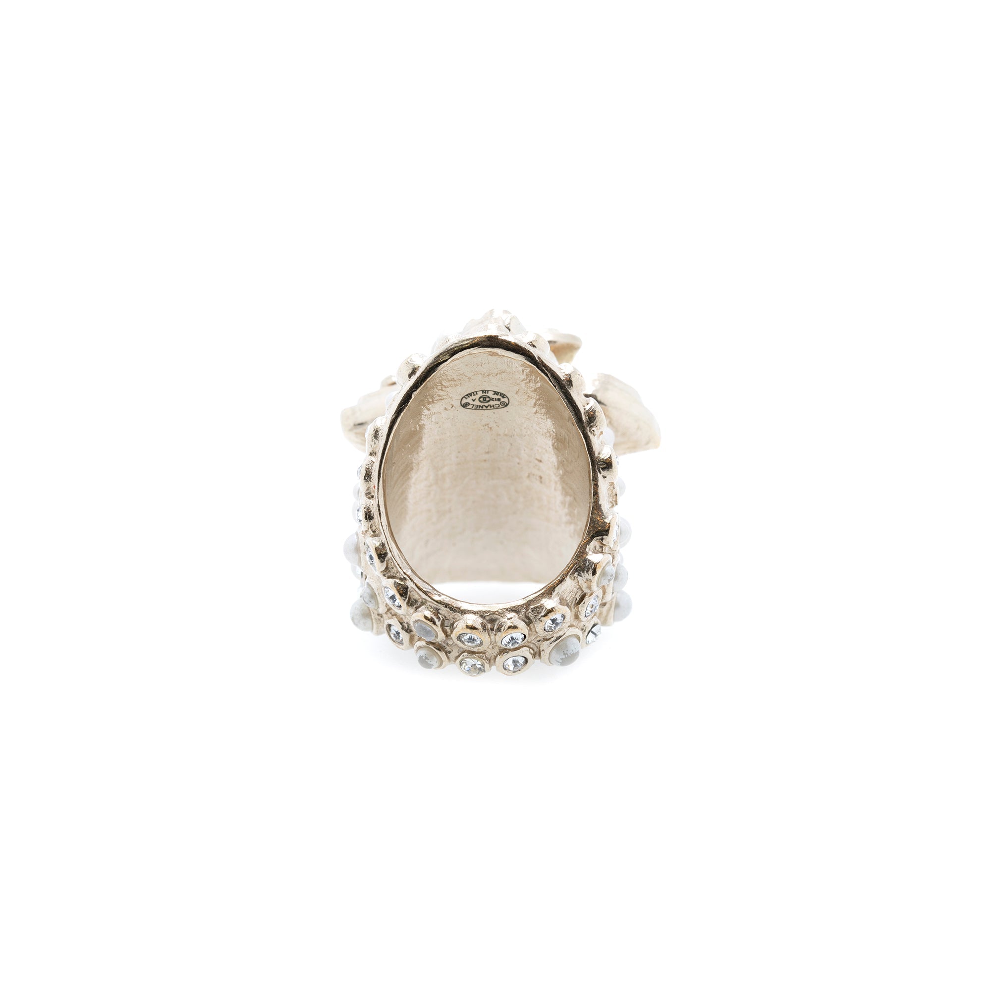Chanel Crystal & Faux Pearl Cocktail Ring w/ Box