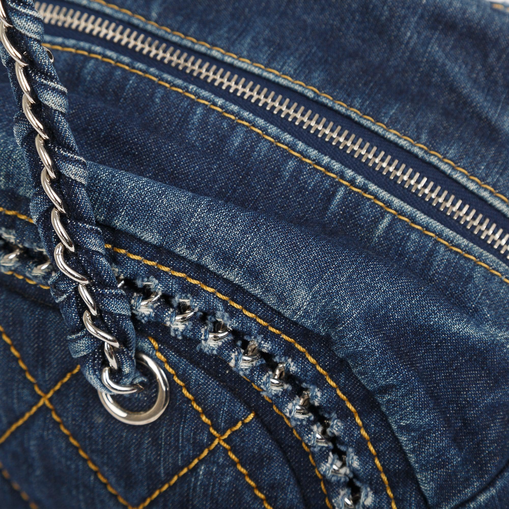 Chanel Denim Luxe Ligne Bowler Bag w/ Authenticity Card