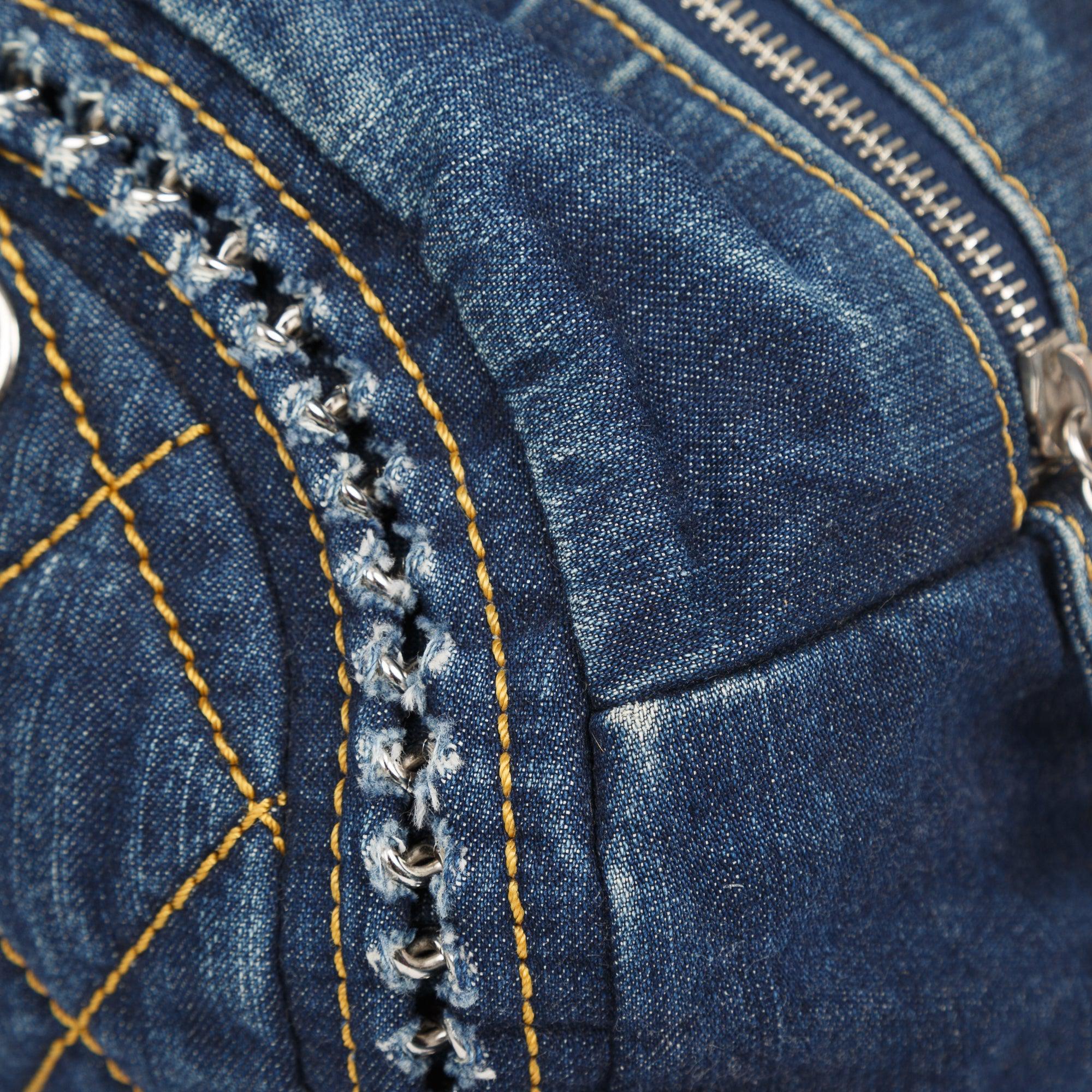 Chanel Denim Luxe Ligne Bowler Bag w/ Authenticity Card