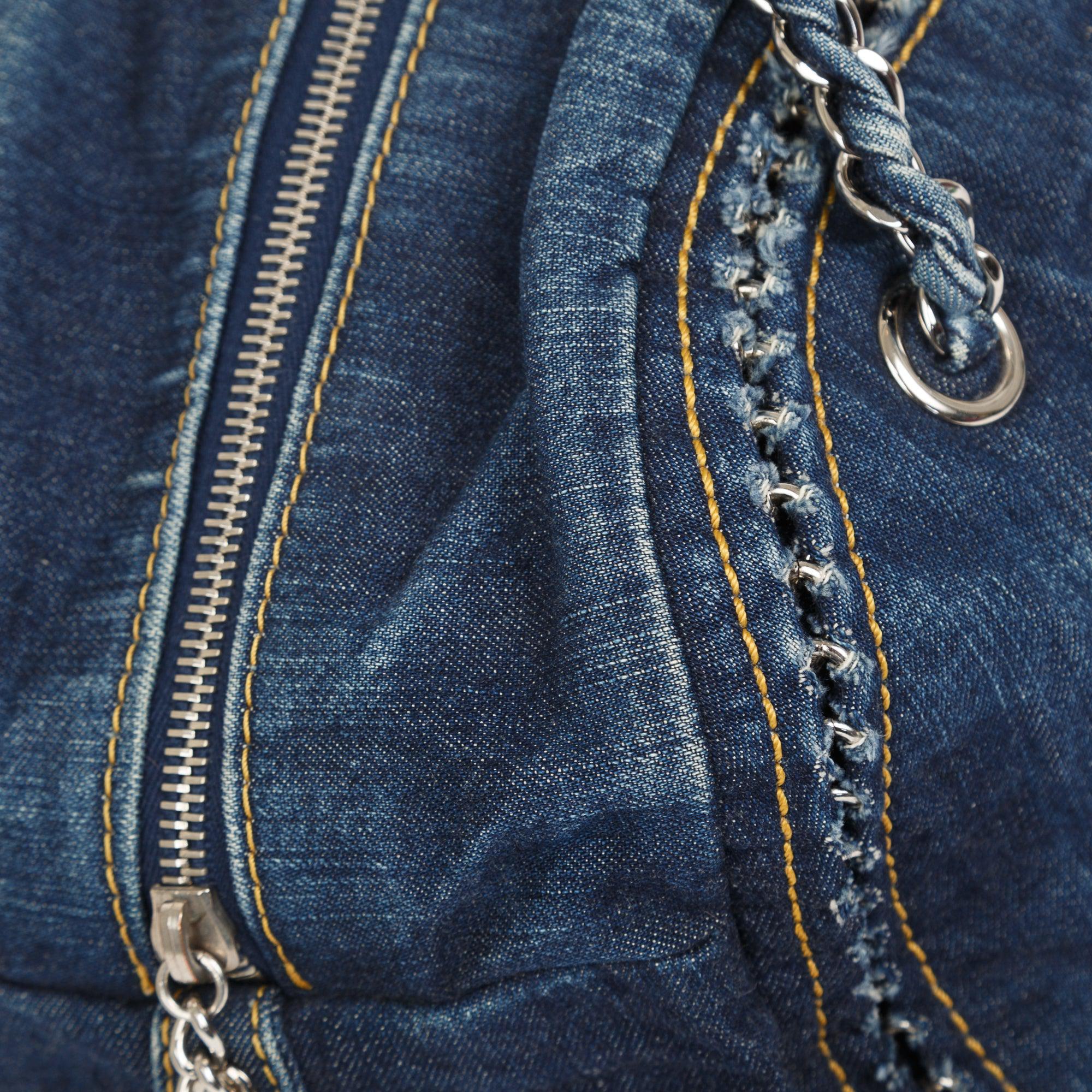 Chanel Denim Luxe Ligne Bowler Bag w/ Authenticity Card