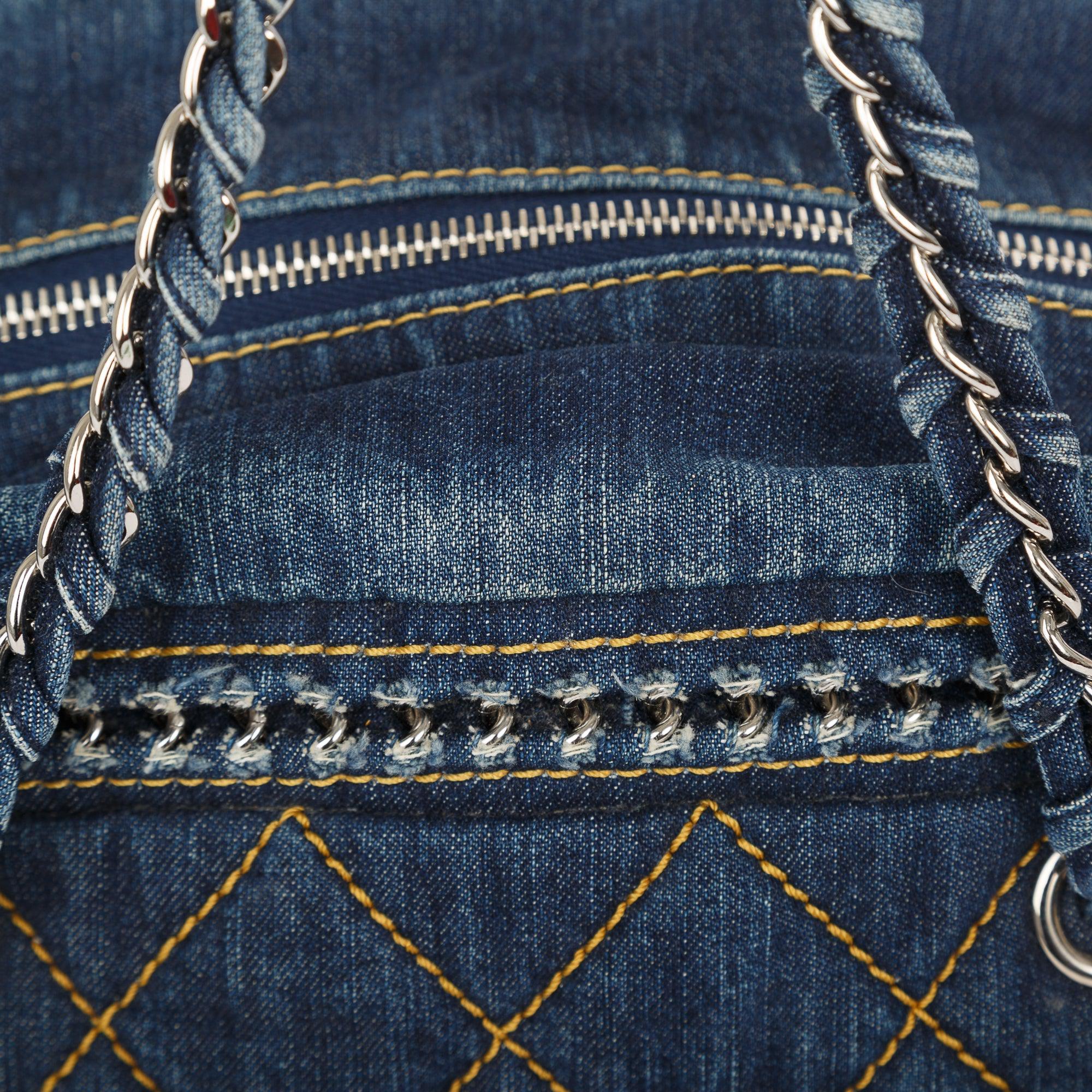 Chanel Denim Luxe Ligne Bowler Bag w/ Authenticity Card