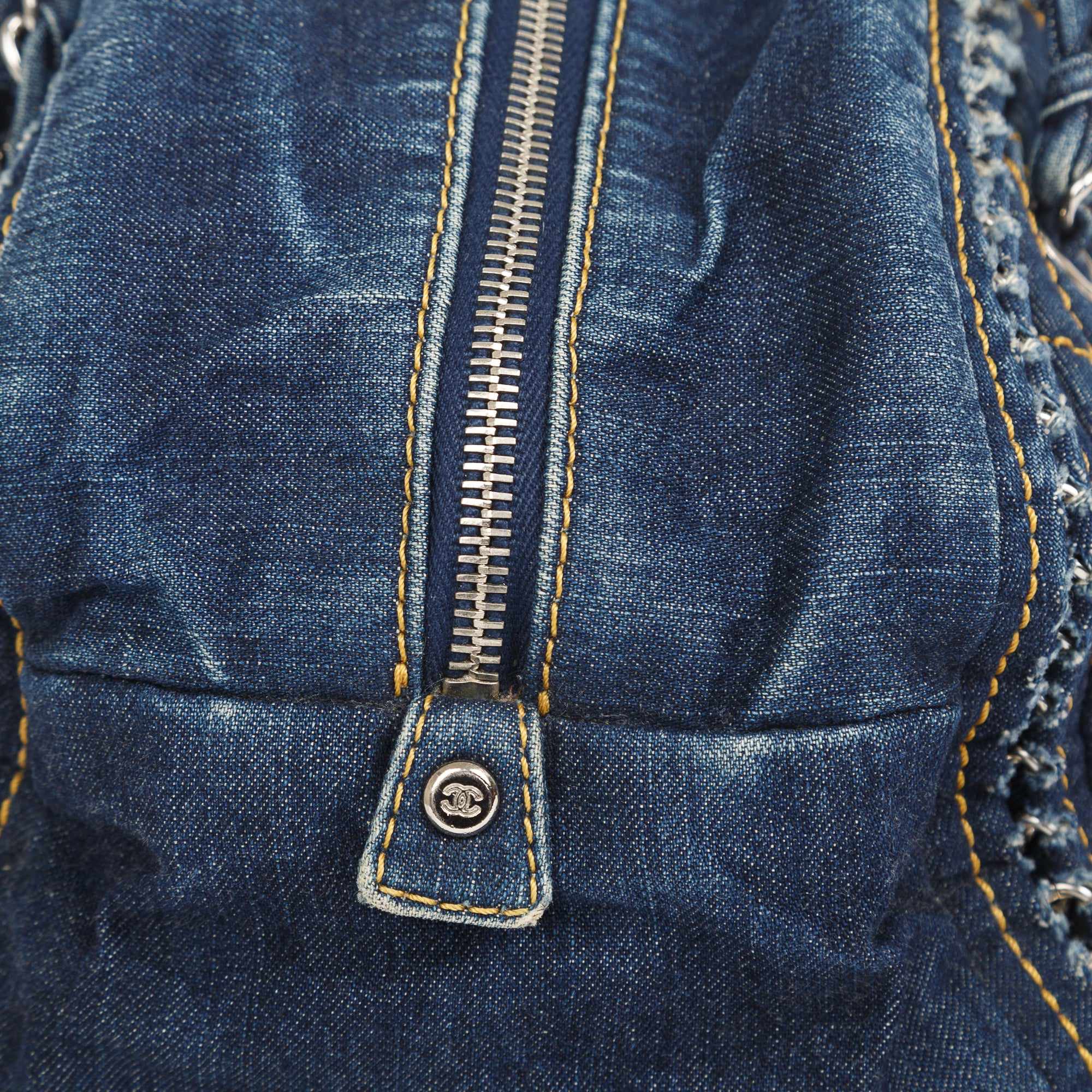 Chanel Denim Luxe Ligne Bowler Bag w/ Authenticity Card