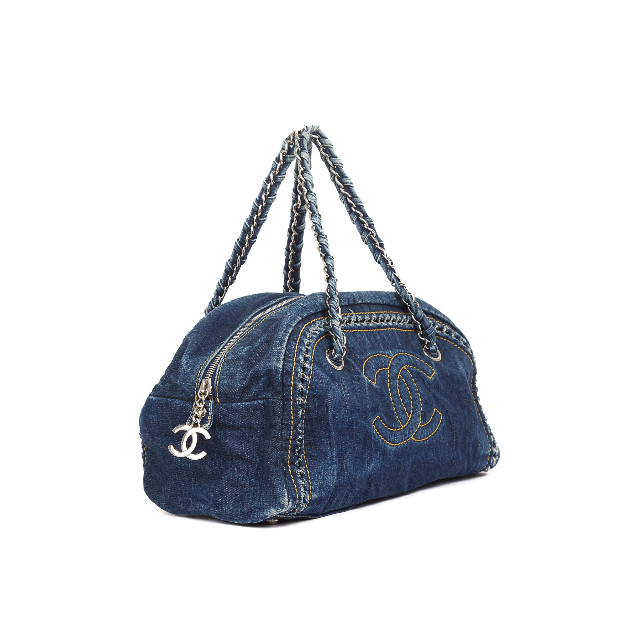 Chanel Denim Luxe Ligne Bowler Bag w/ Authenticity Card