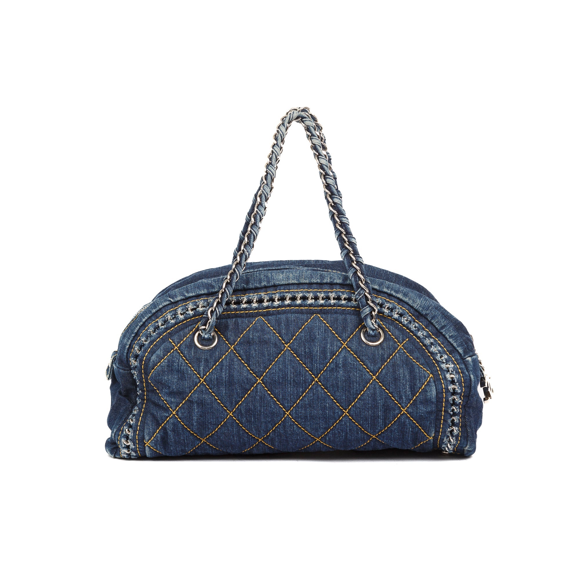 Chanel Denim Luxe Ligne Bowler Bag w/ Authenticity Card