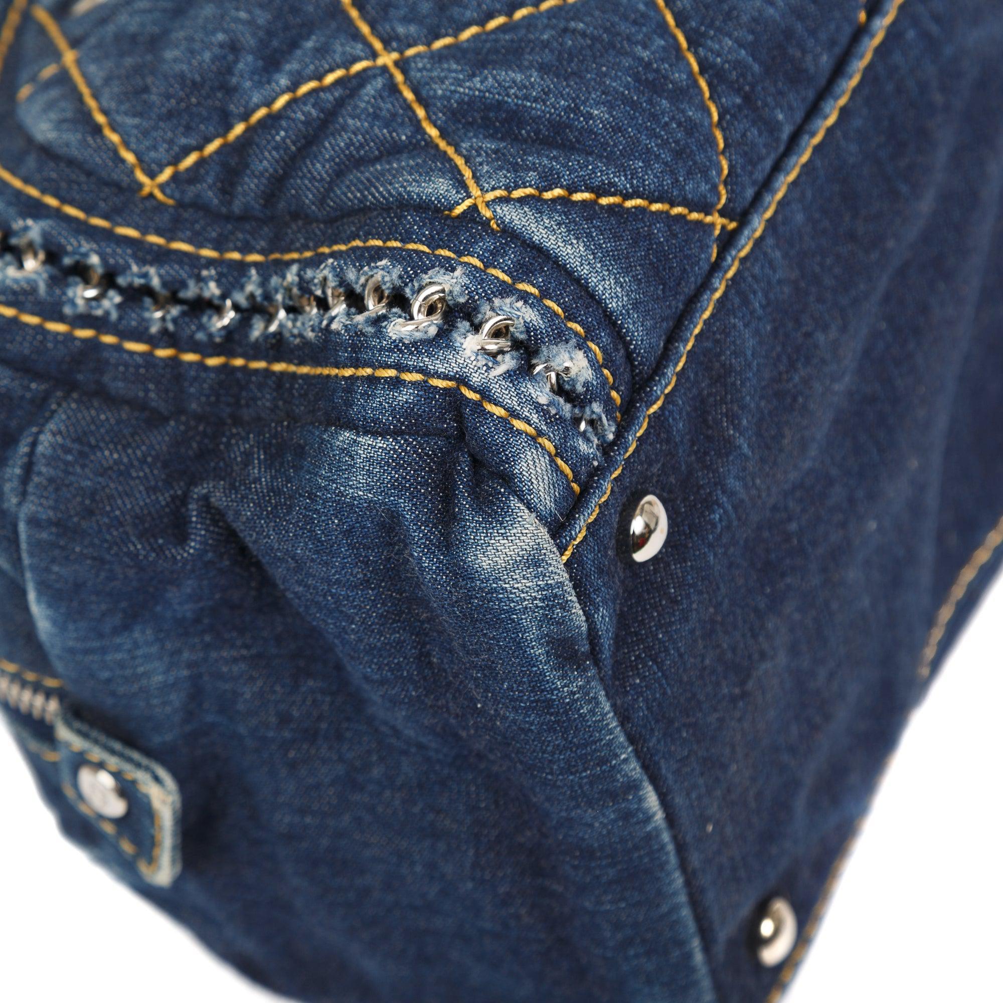 Chanel Denim Luxe Ligne Bowler Bag w/ Authenticity Card