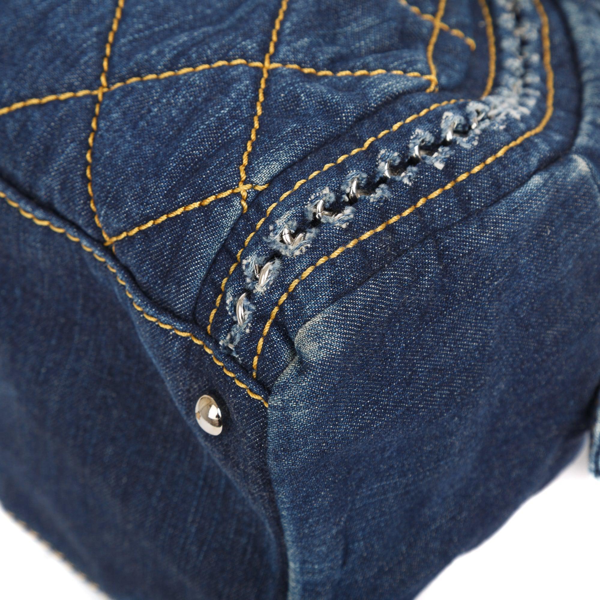 Chanel Denim Luxe Ligne Bowler Bag w/ Authenticity Card