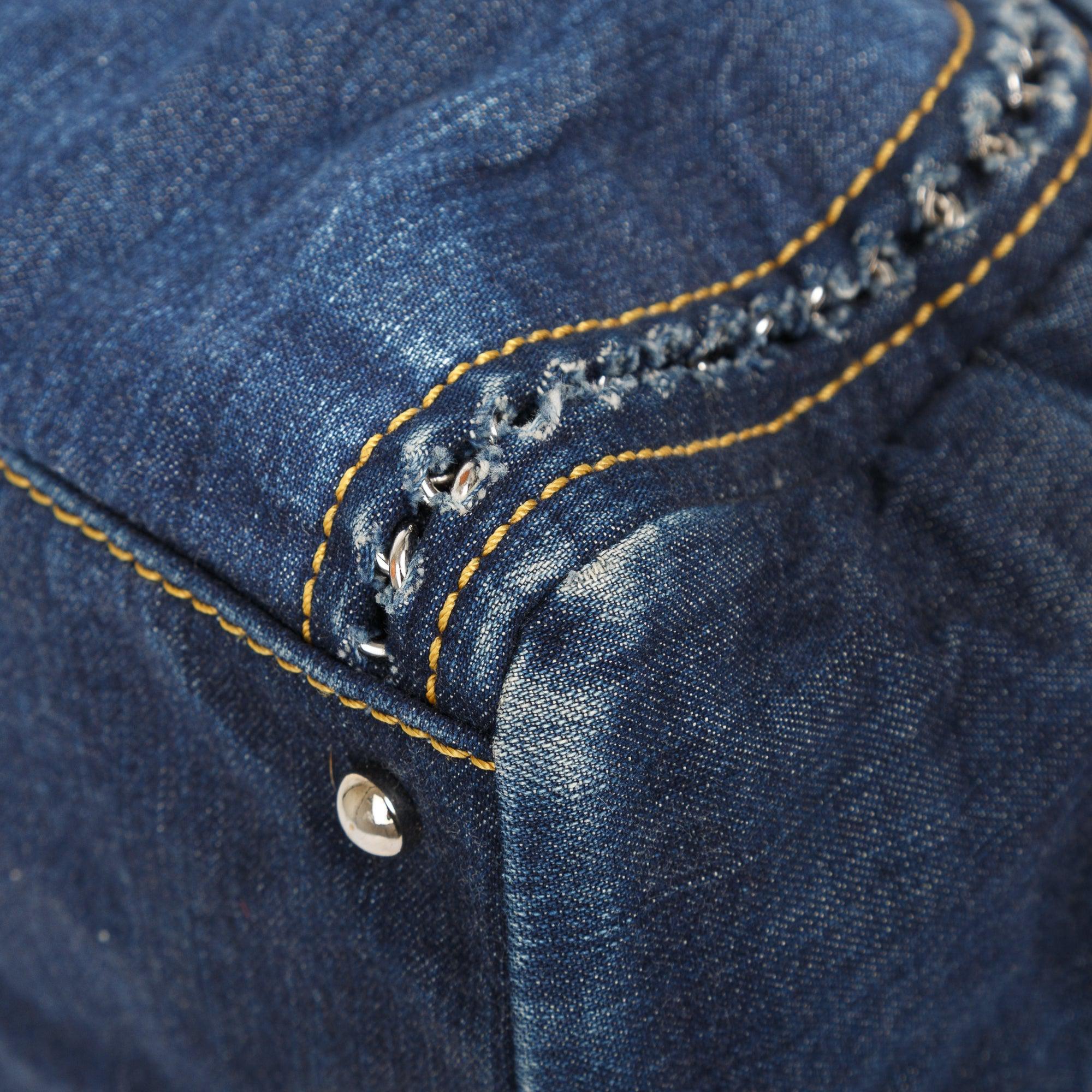 Chanel Denim Luxe Ligne Bowler Bag w/ Authenticity Card