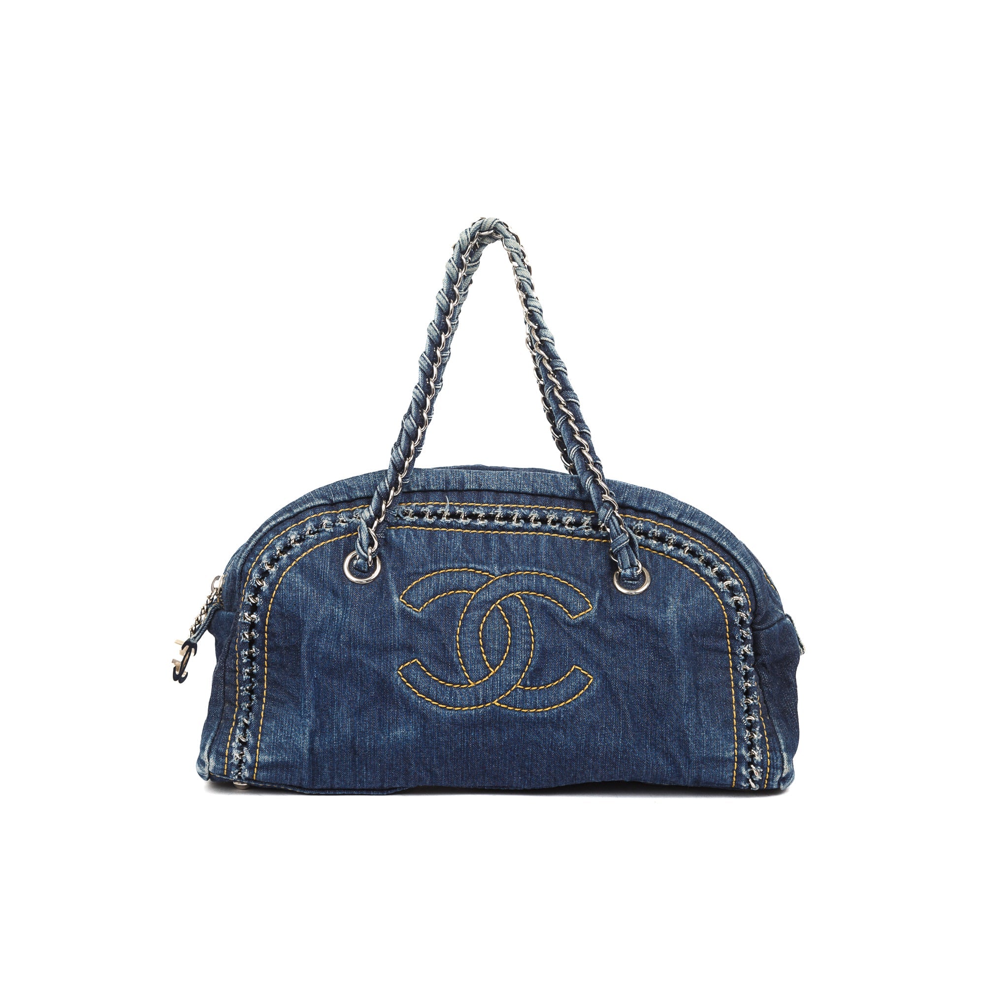 Chanel Denim Luxe Ligne Bowler Bag w/ Authenticity Card