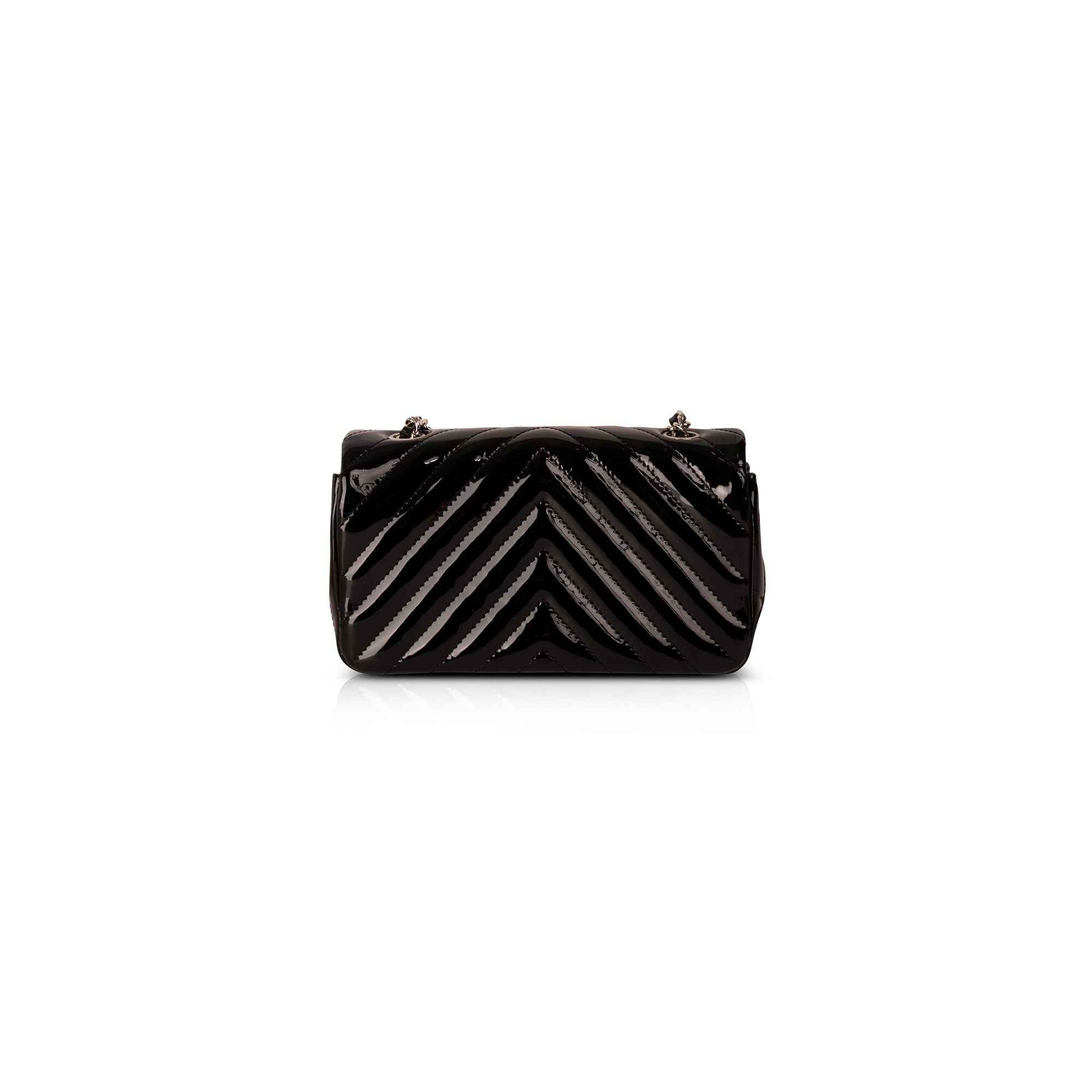 Chanel Extra Mini Black Chevron Patent Leather Classic Single Flap Bag w/ Box & Authenticity Card