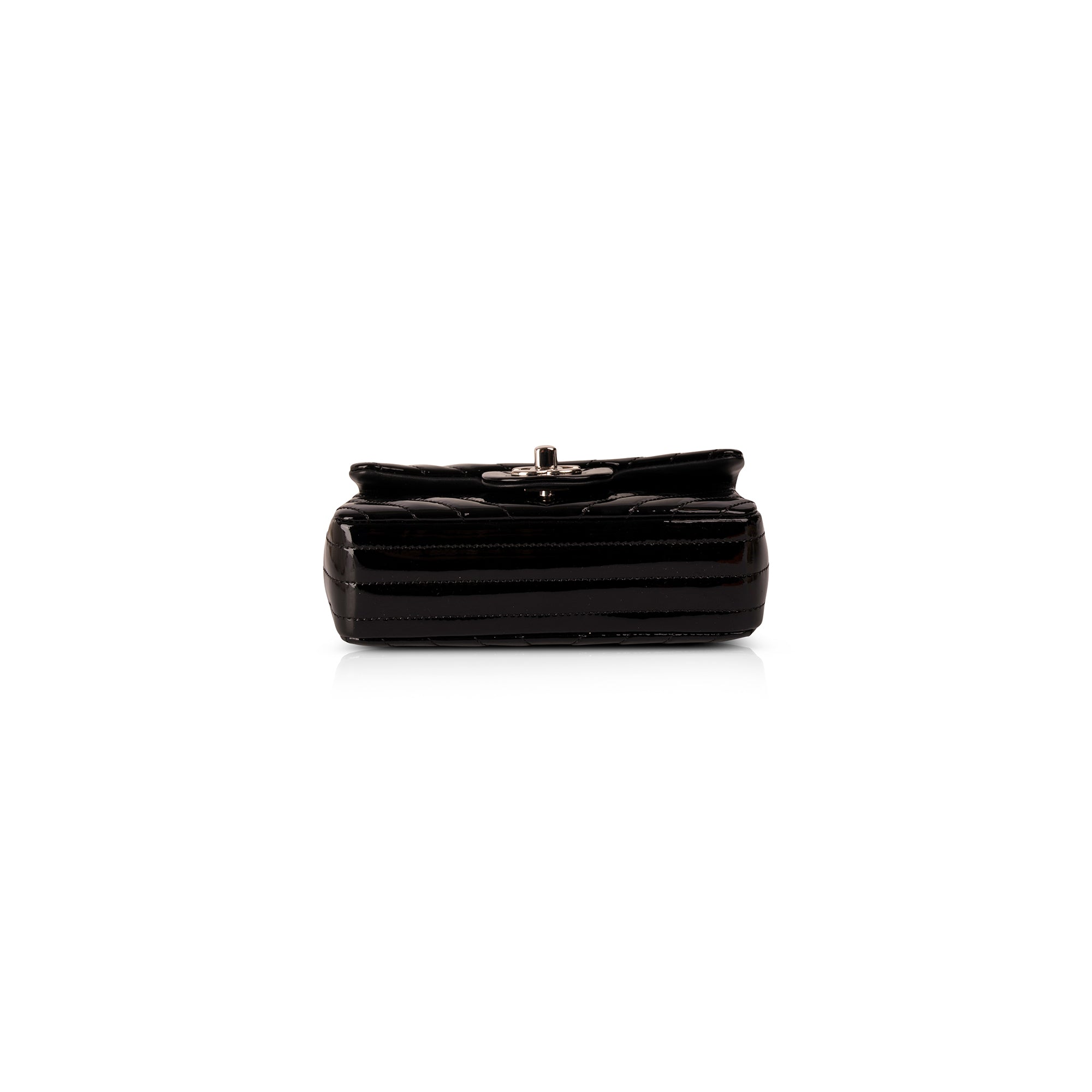 Chanel Extra Mini Black Chevron Patent Leather Classic Single Flap Bag w/ Box & Authenticity Card