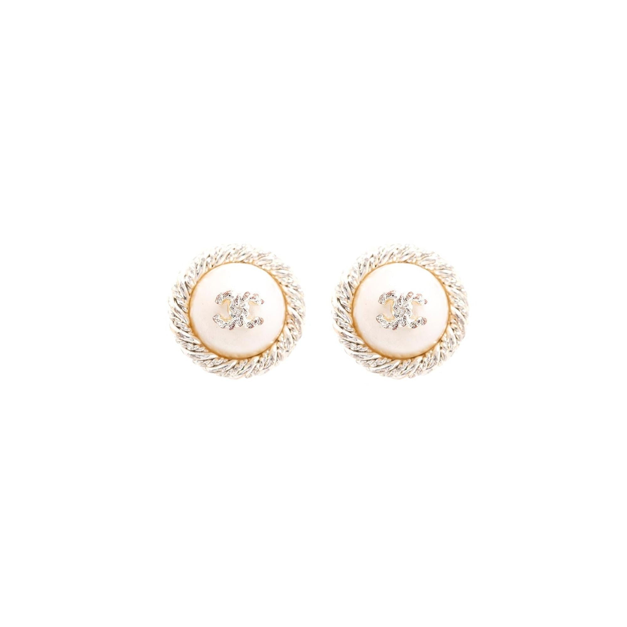 Chanel Faux Pearl CC Logo Stud Earrings