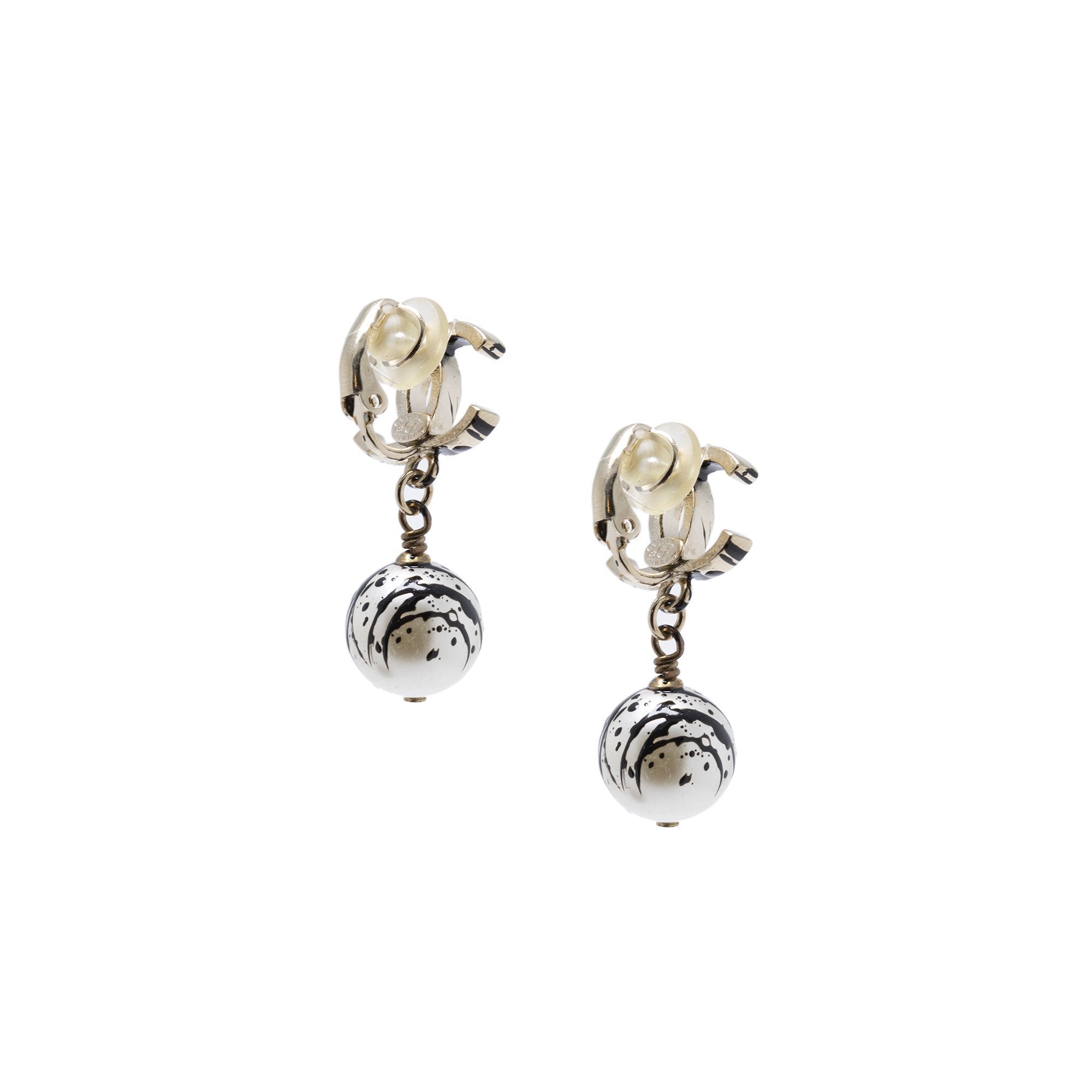 Chanel Faux Pearl CC Splatter Paint Drop Earrings
