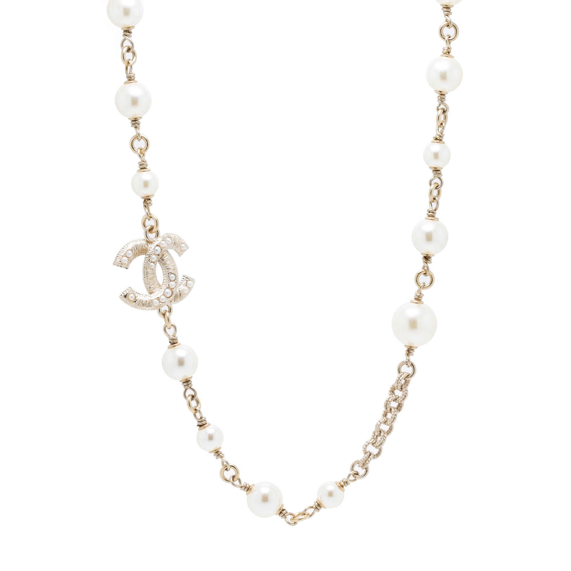 Chanel Faux Pearl & CC Station Necklace w/ Box & Receipt