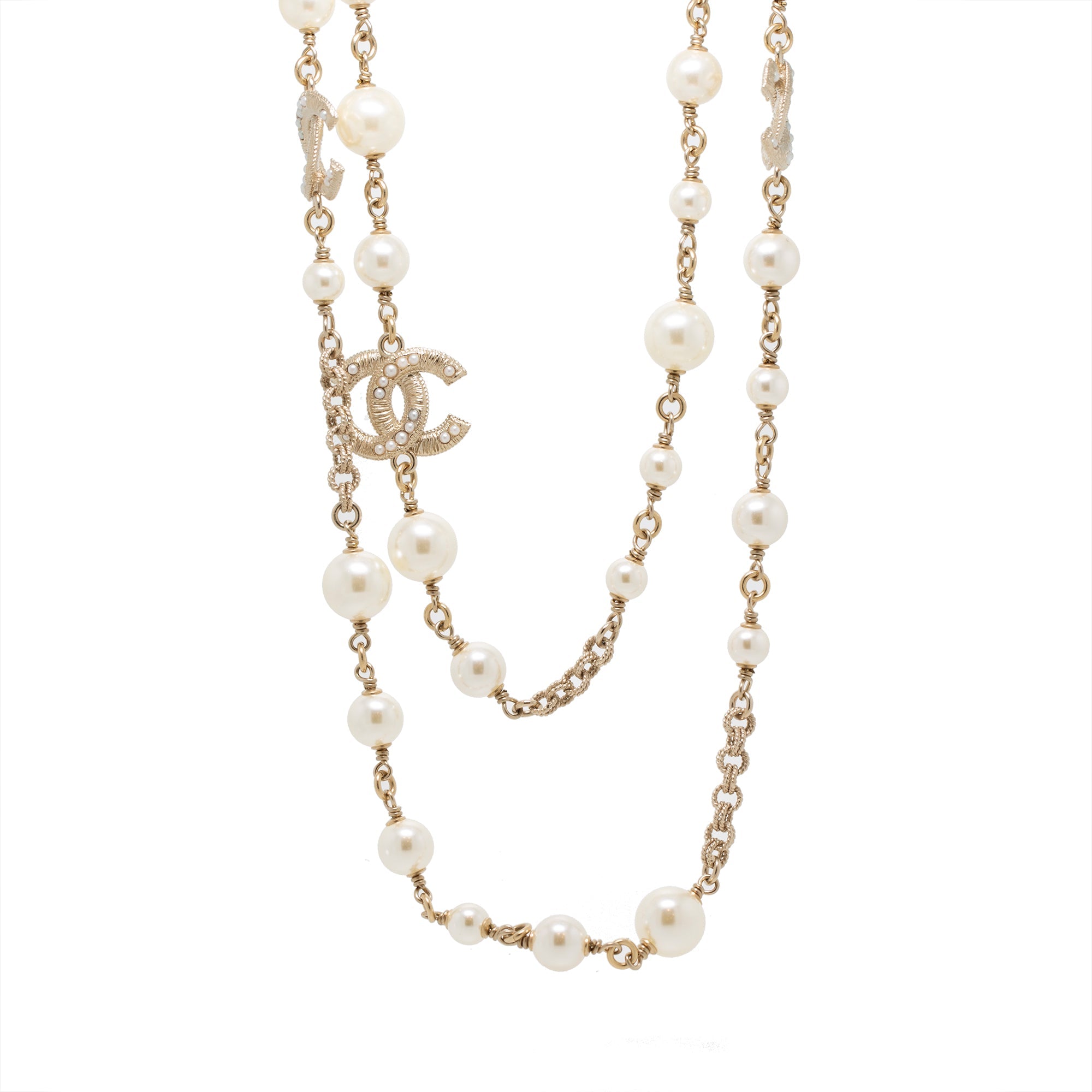 Chanel Faux Pearl & CC Station Necklace w/ Box & Receipt
