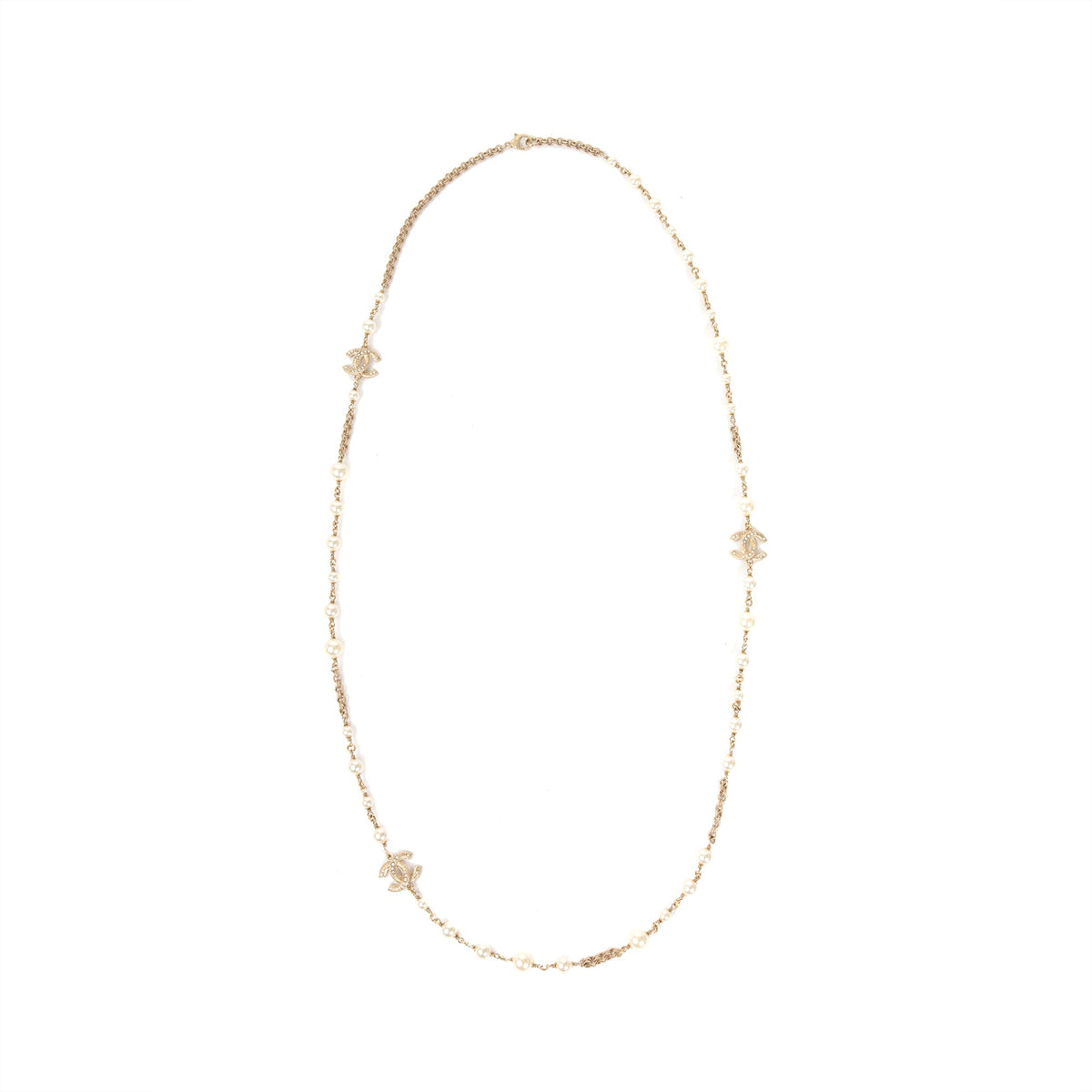 Chanel Faux Pearl & CC Station Necklace w/ Box & Receipt Oliver Jewellery