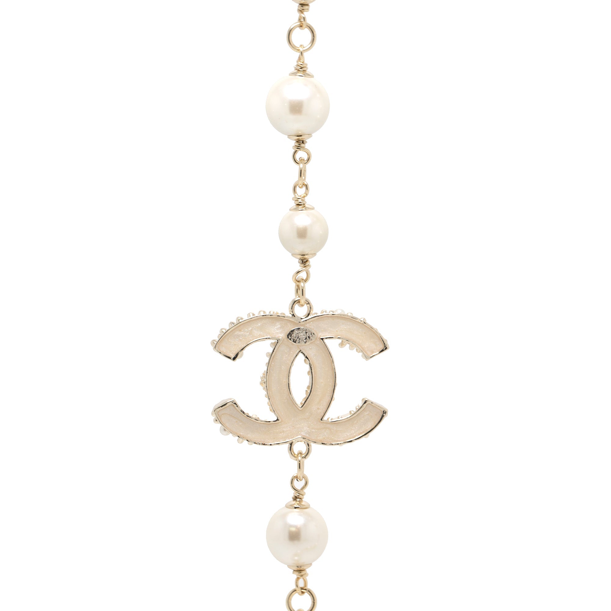 Chanel Faux Pearl & Crystal CC Necklace w/ Box