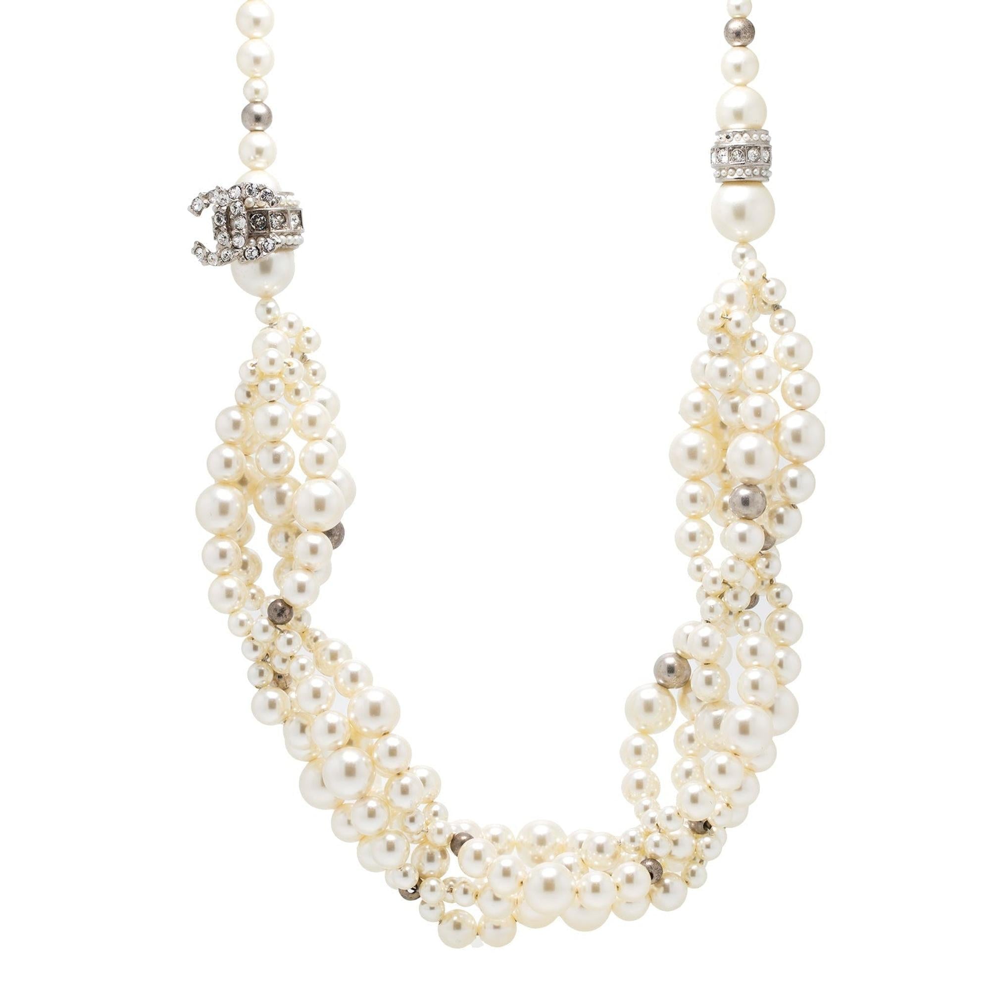 Chanel Faux Pearl & Crystal Necklace w/ Box