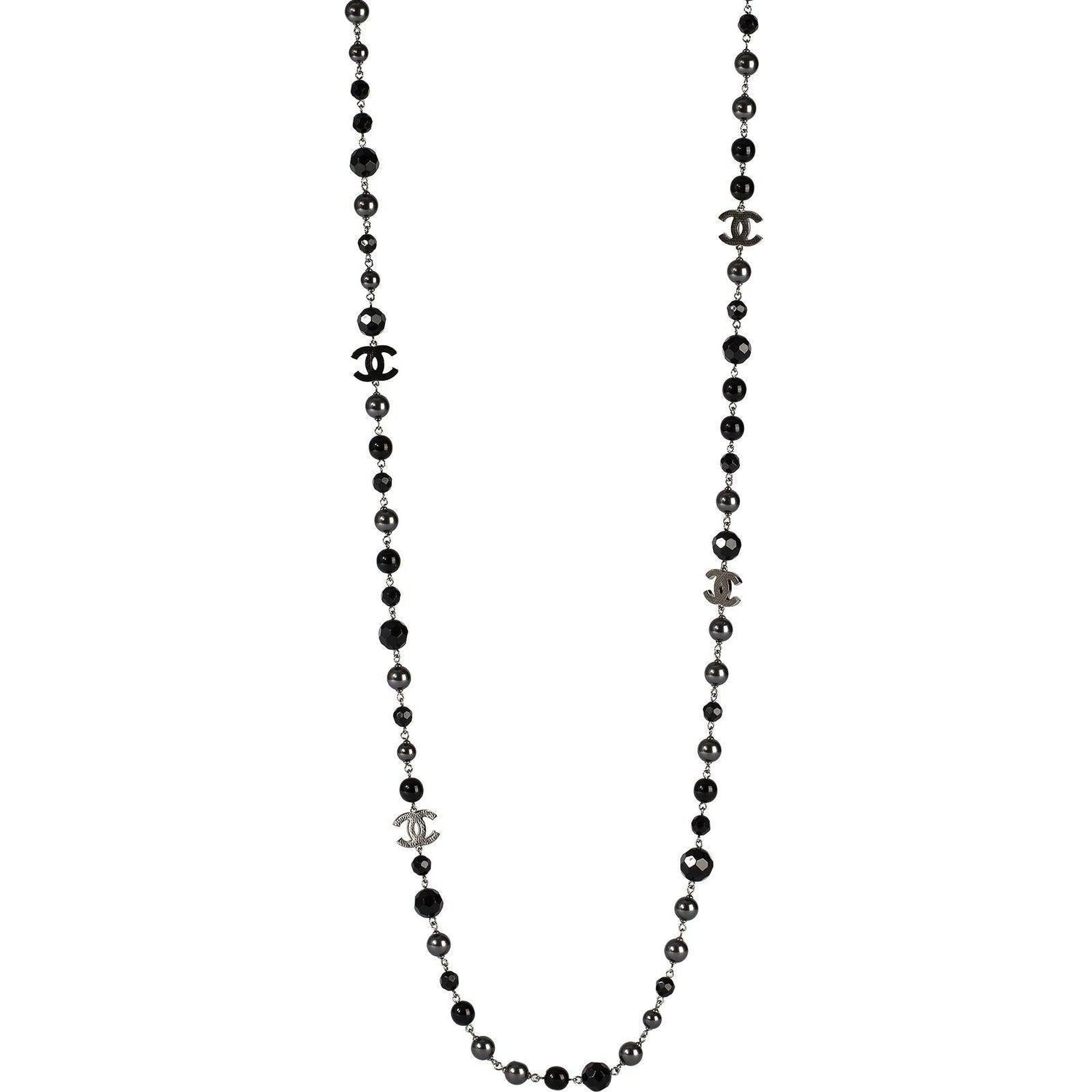 Chanel Faux Pearl & Resin CC Logo Station Necklace