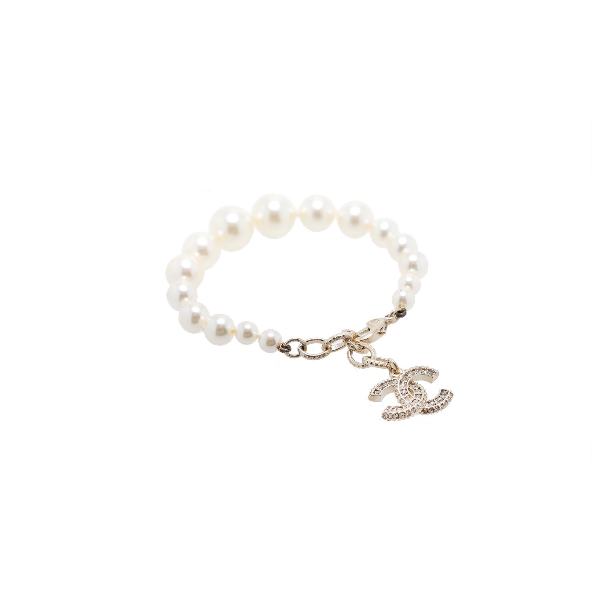 Chanel Faux Pearl & Strass CC Charm Bracelet