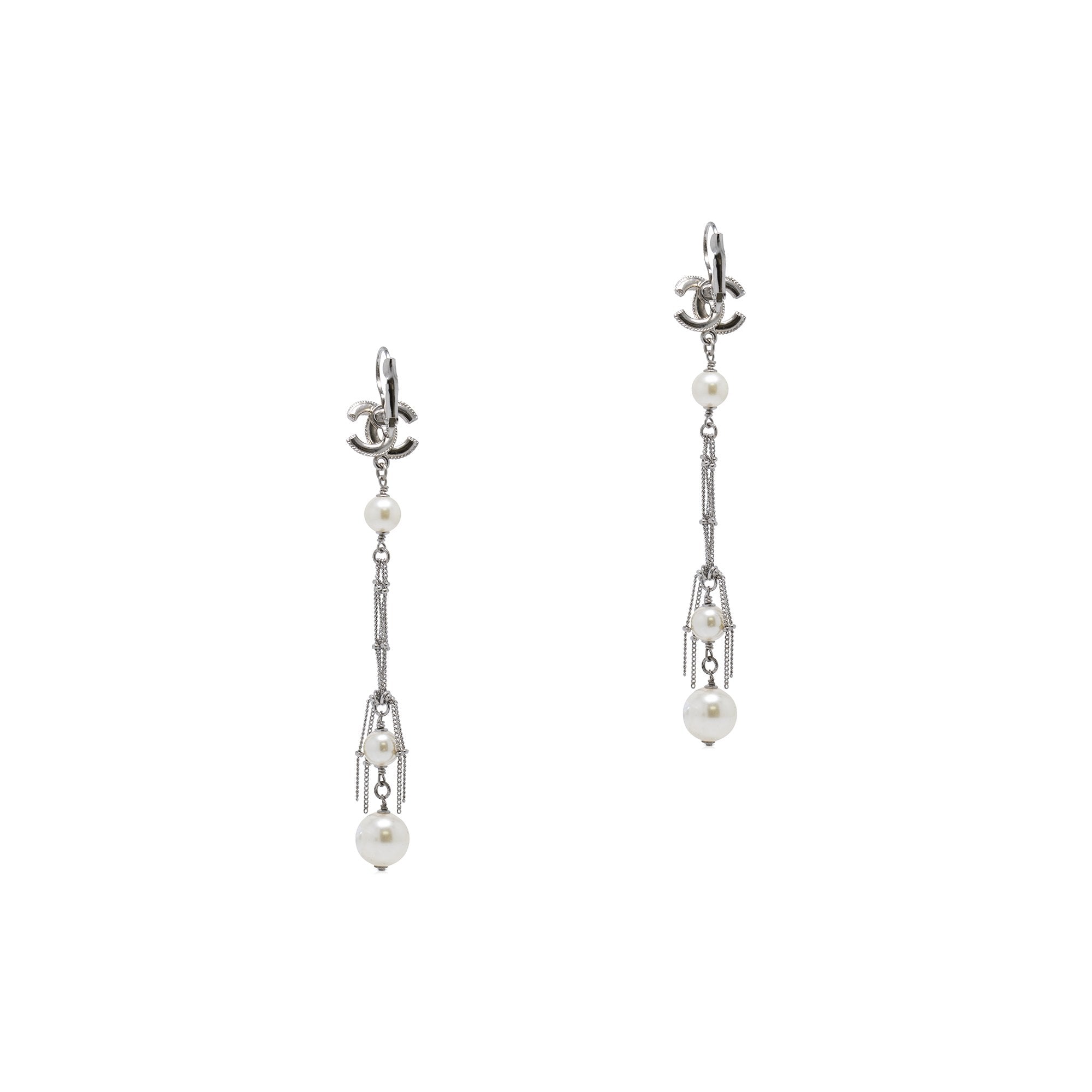 Chanel Faux Pearl & Strass CC Tassel Earrings