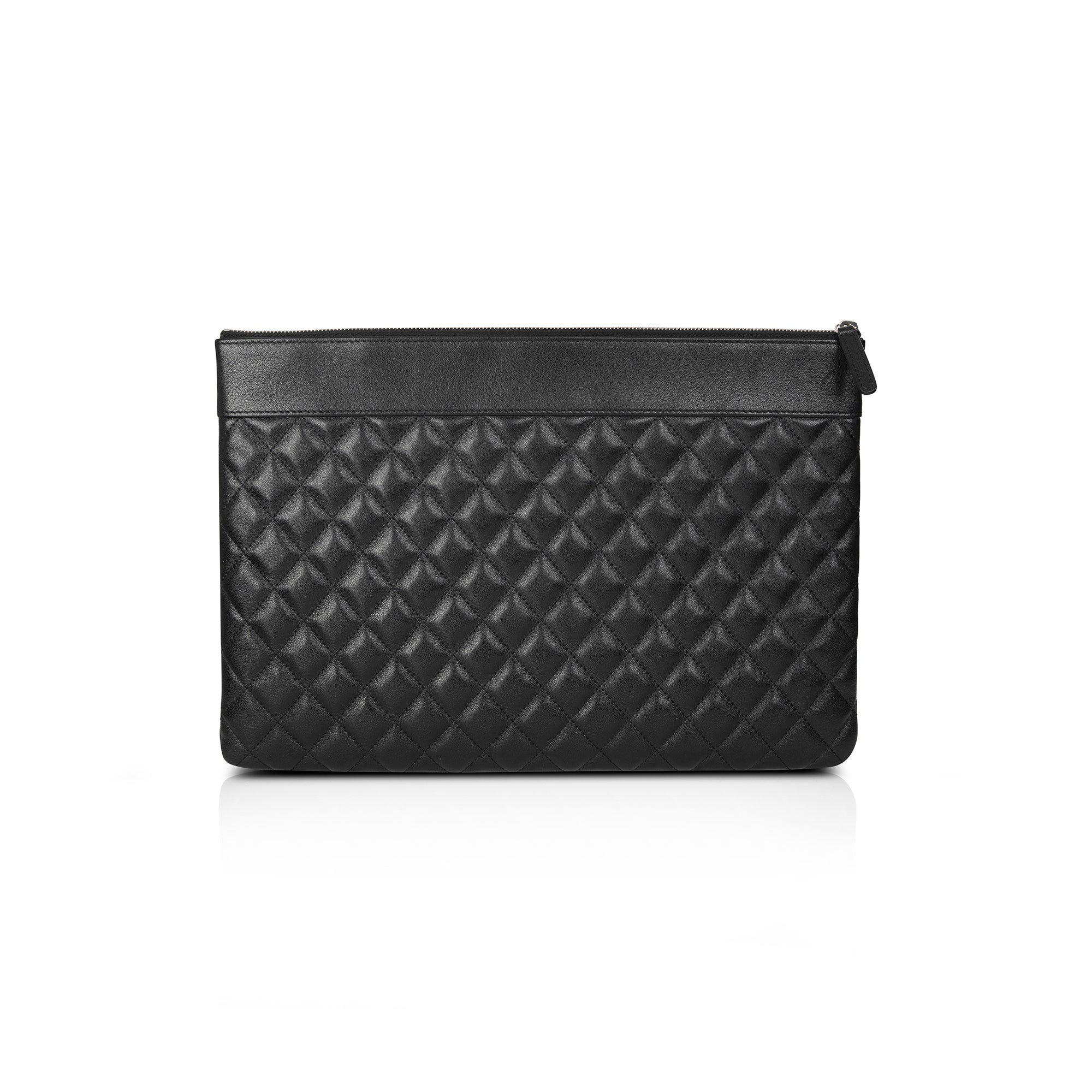 Chanel Large Mademoiselle Quilted Lambskin Leather O-Case Clutch w/ Box