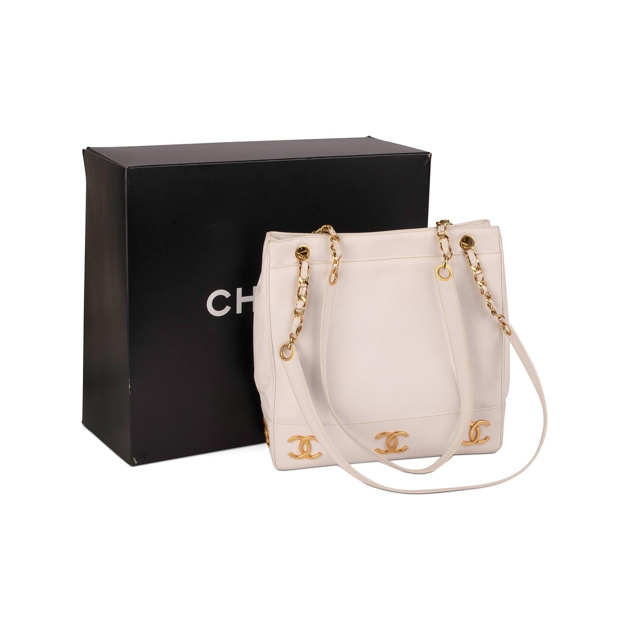 Chanel Large Vintage CC Caviar Leather Tote w/ Box & Authenticity Card