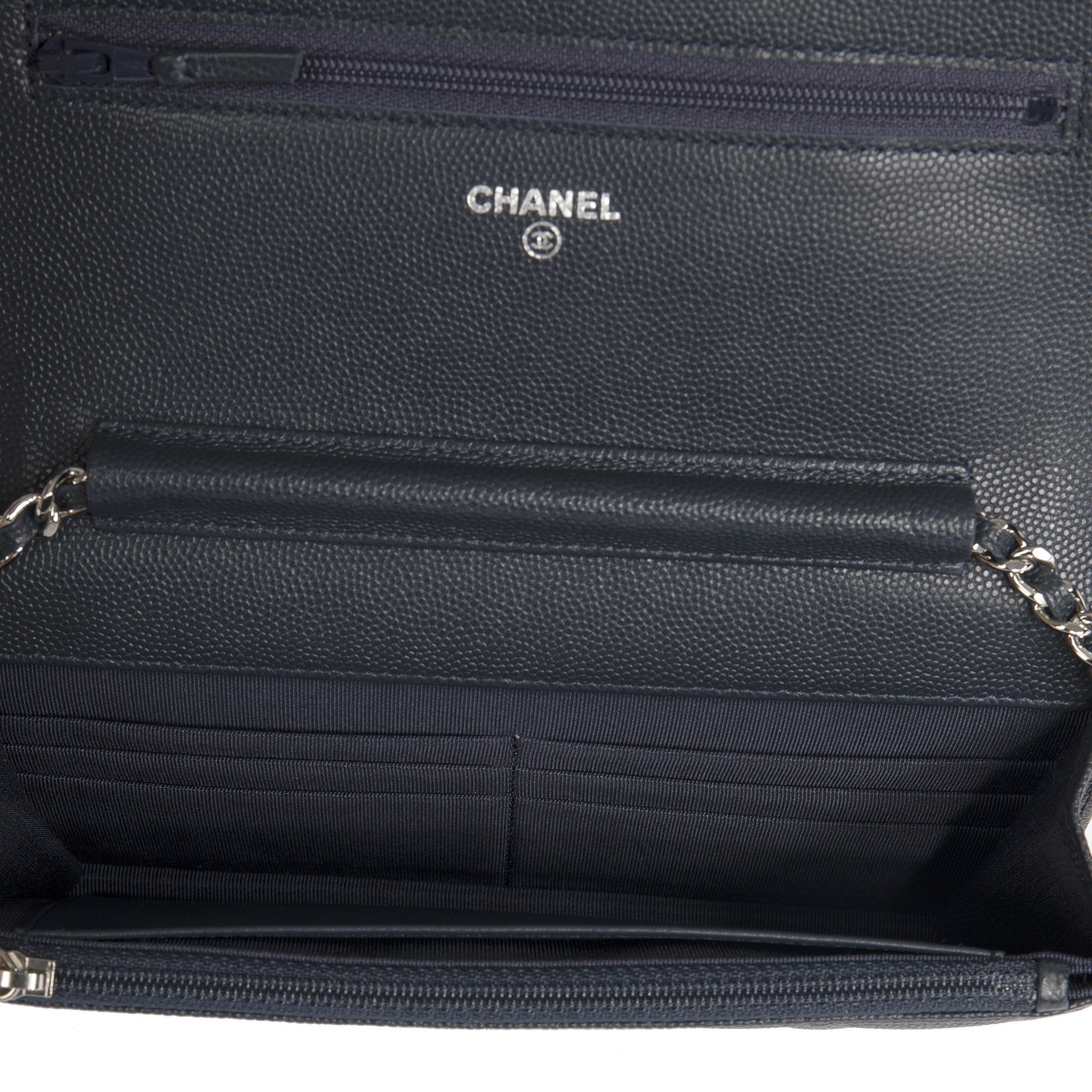 Chanel Navy Caviar Classic Wallet on Chain w/ Authenticity Card & Box