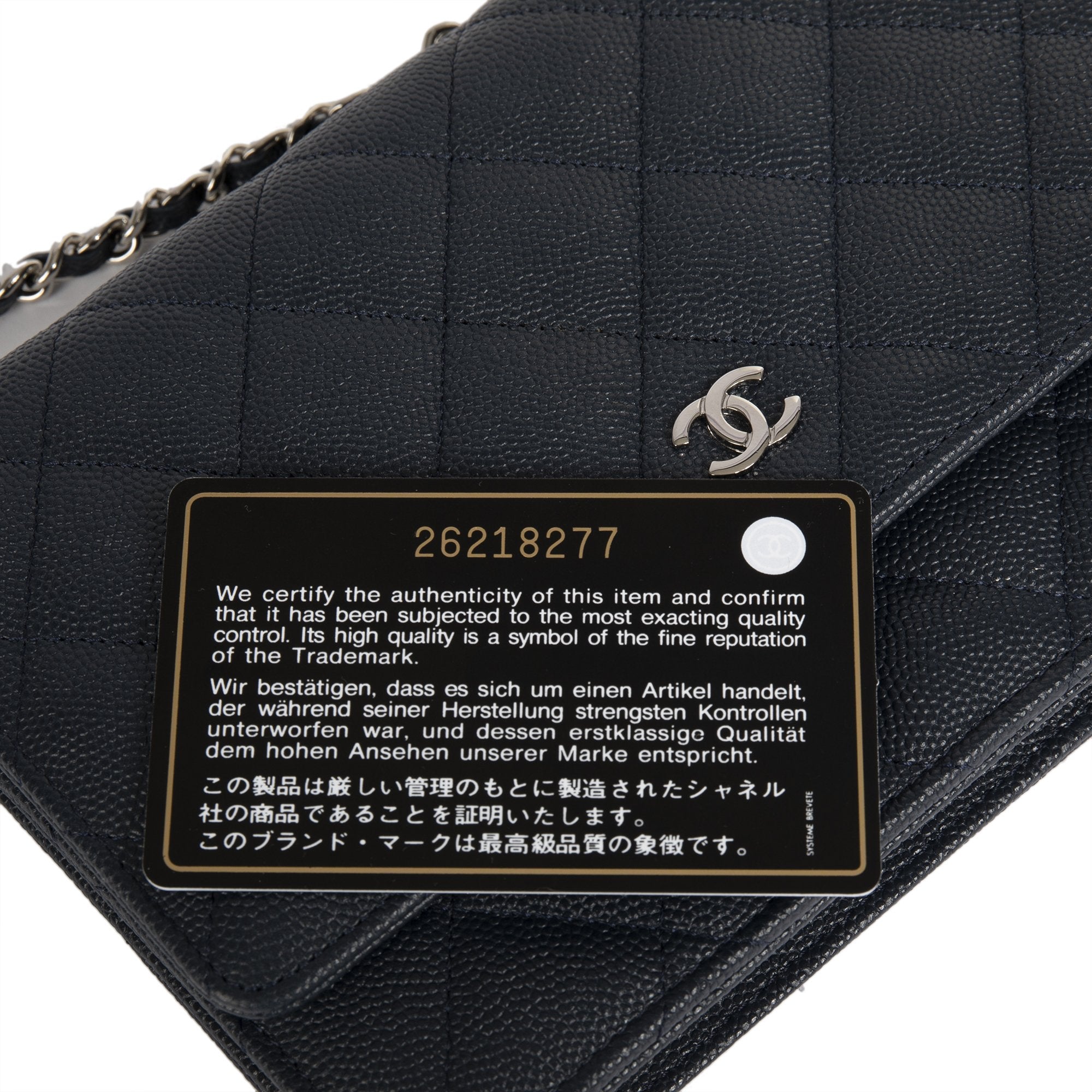 Chanel Navy Caviar Classic Wallet on Chain w/ Authenticity Card & Box