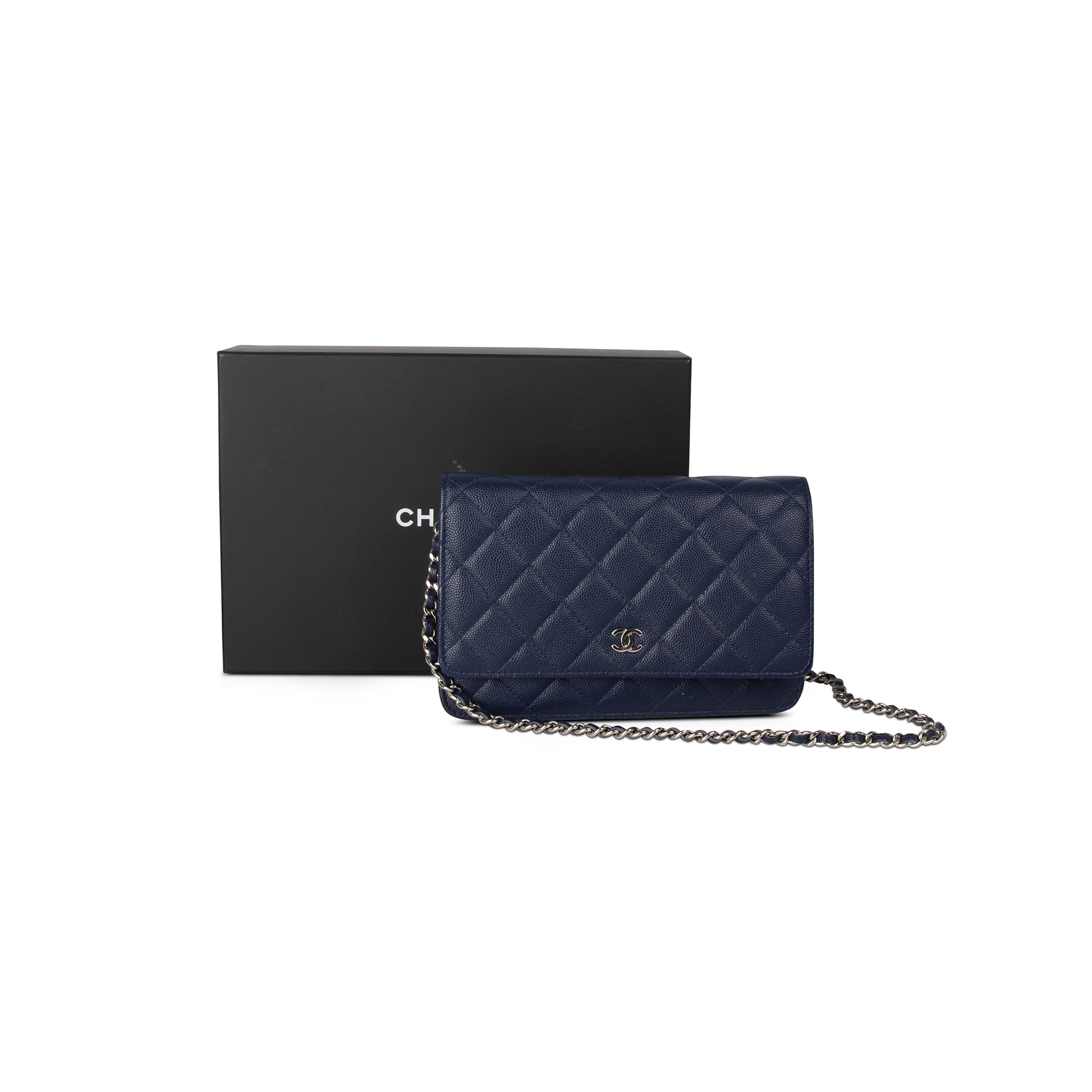 Chanel Navy Caviar Classic Wallet on Chain w/ Box & Authenticity Card