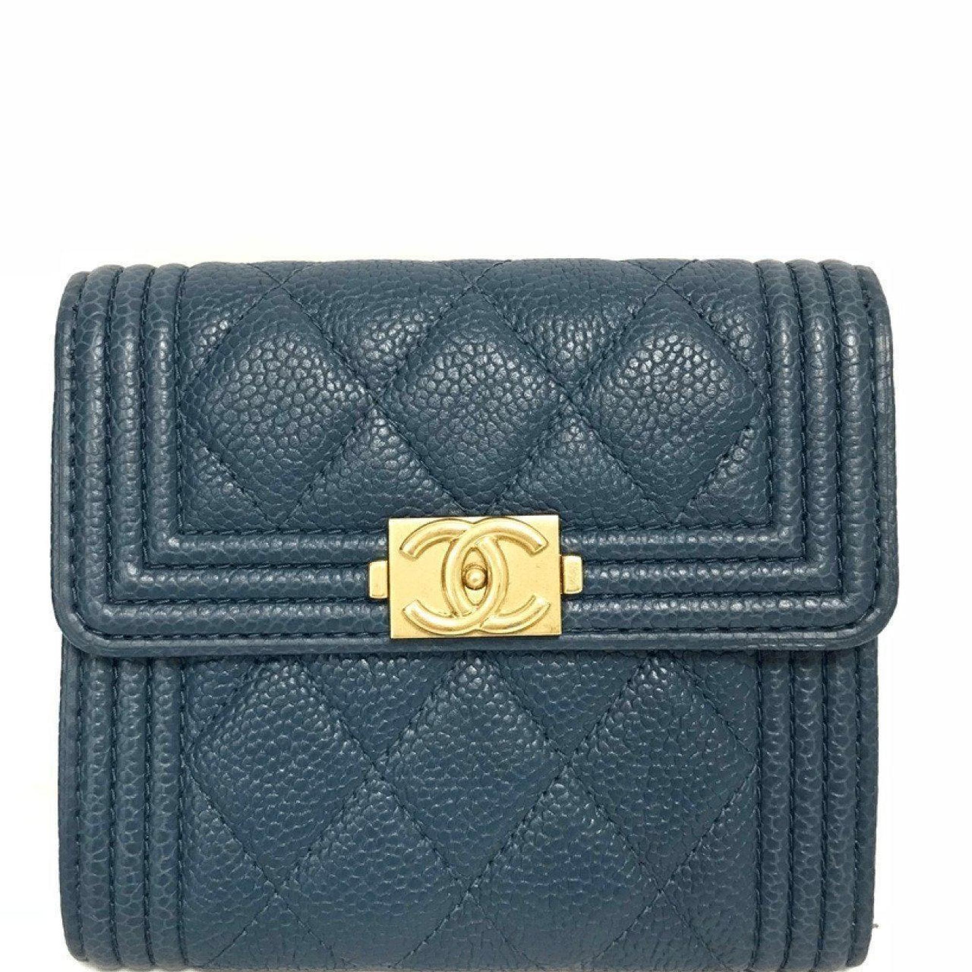 Chanel Navy Caviar Small Boy Wallet